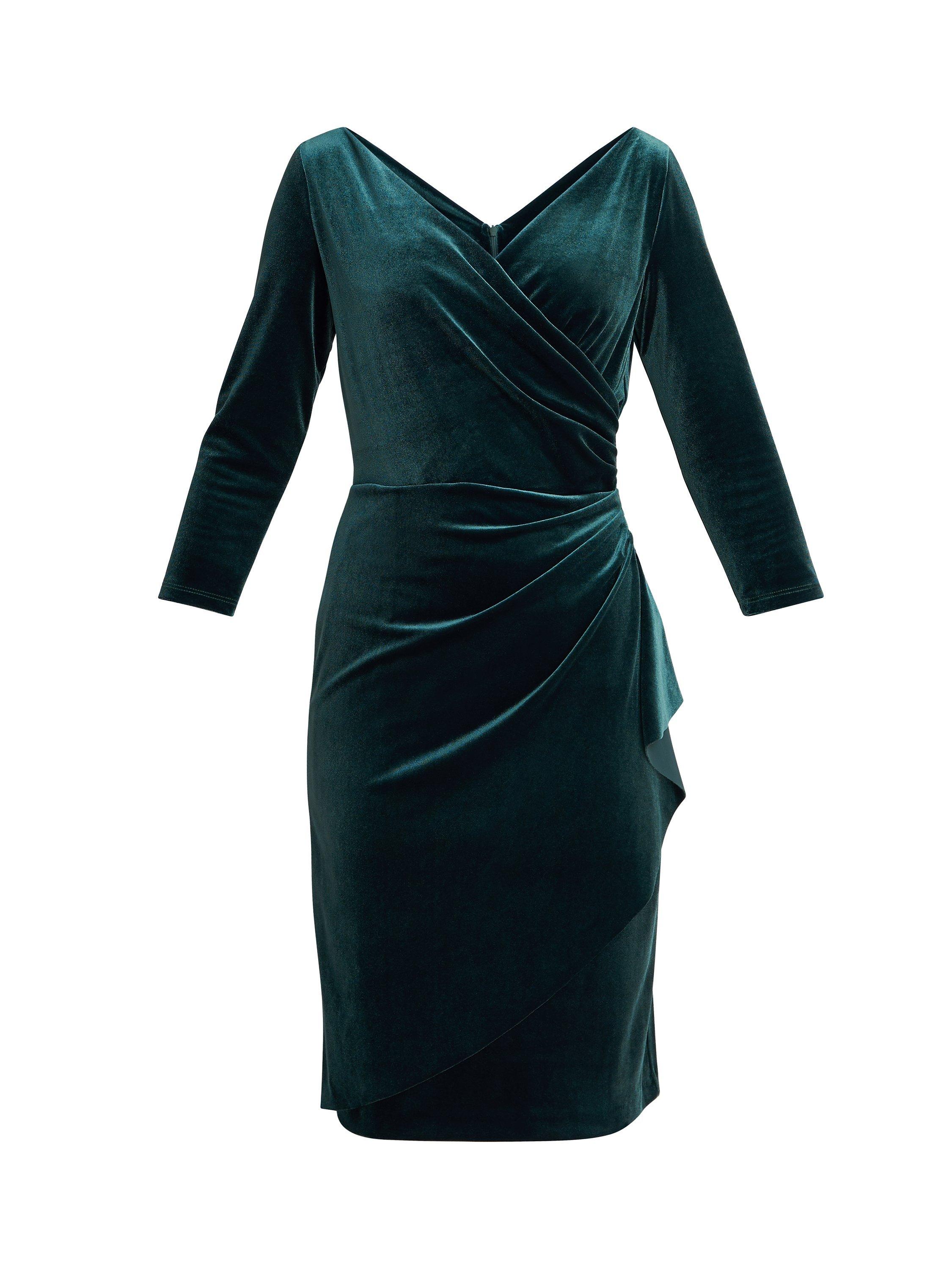 Product image 4 of 5, which shows Gina Bacconi Zoe Velvet Wrap Dress, Green, 12