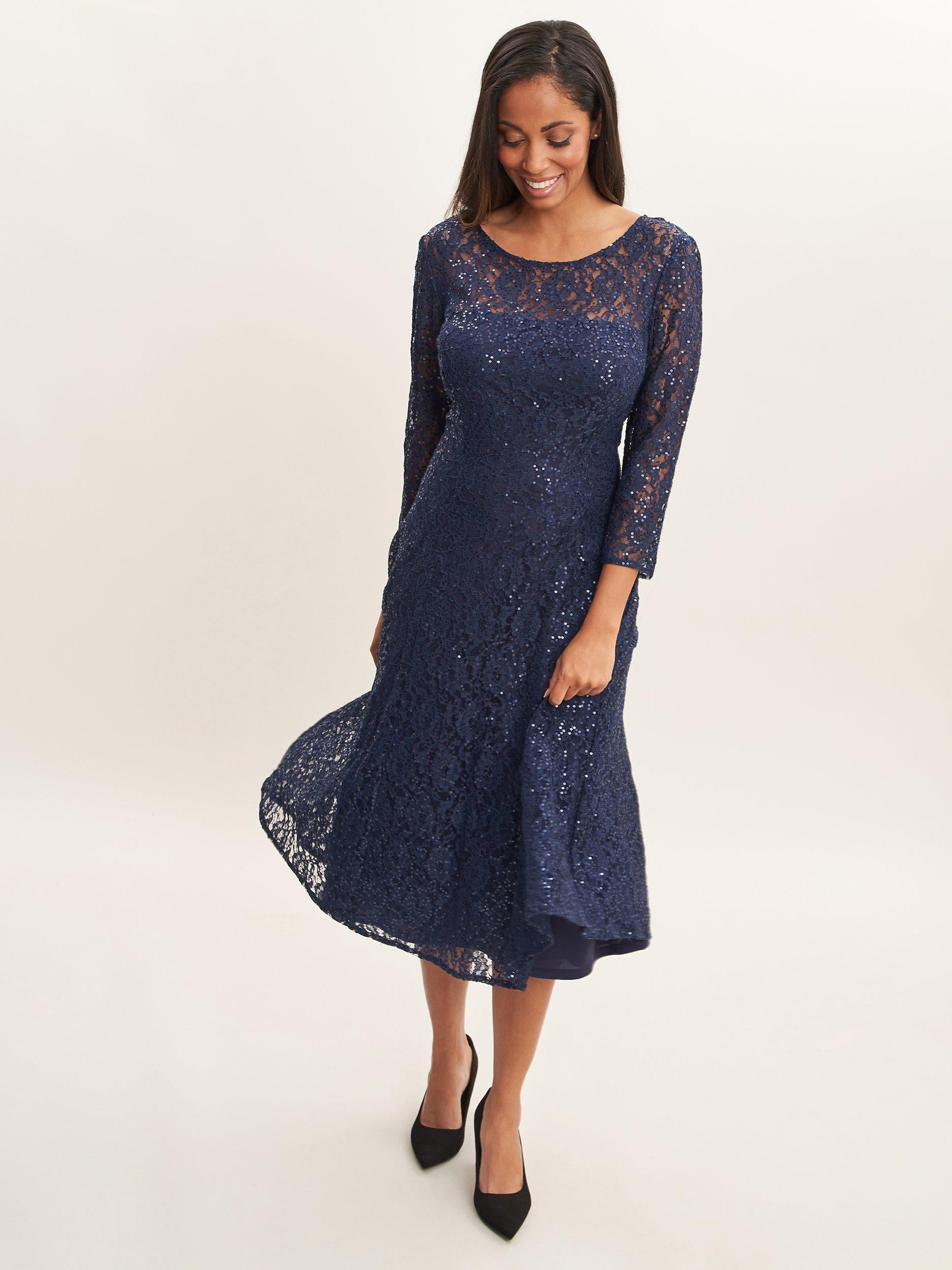 Product image 1 of 5, which shows Gina Bacconi Elianna Cocktail Dress, Navy, 10