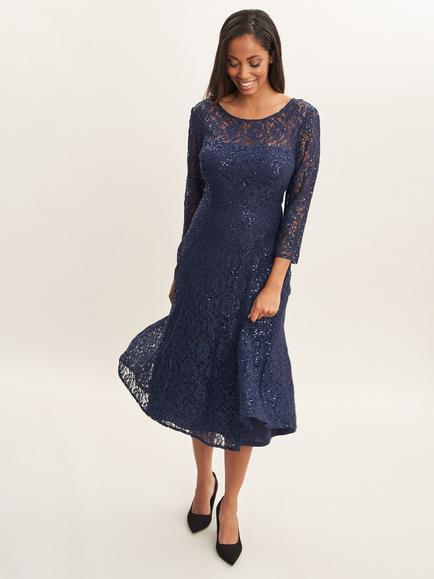 Gina Bacconi Elianna Sequin Cocktail Dress, Black, Navy