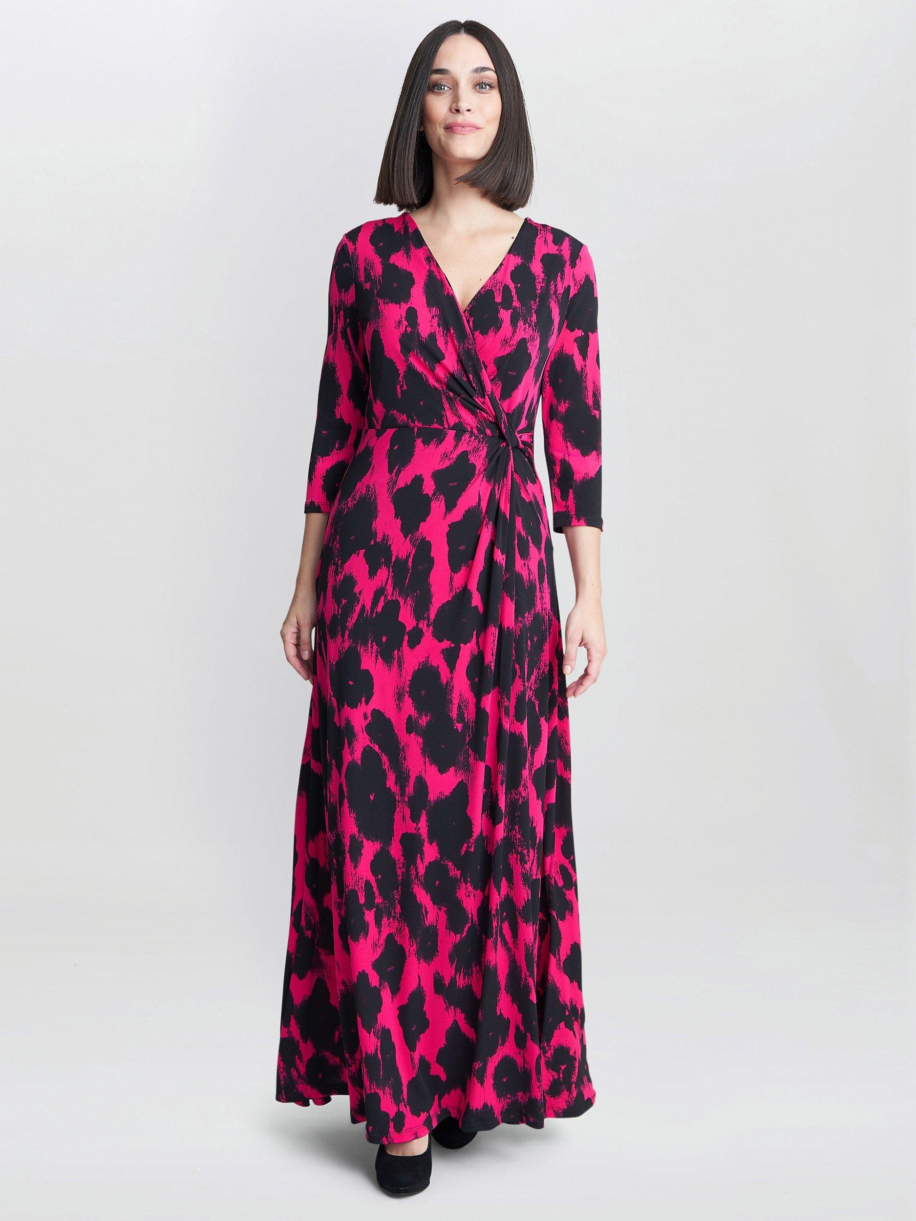 Product image 1 of 5, which shows Gina Bacconi Debra Wrap Maxi Dress, Black/Pink, 8