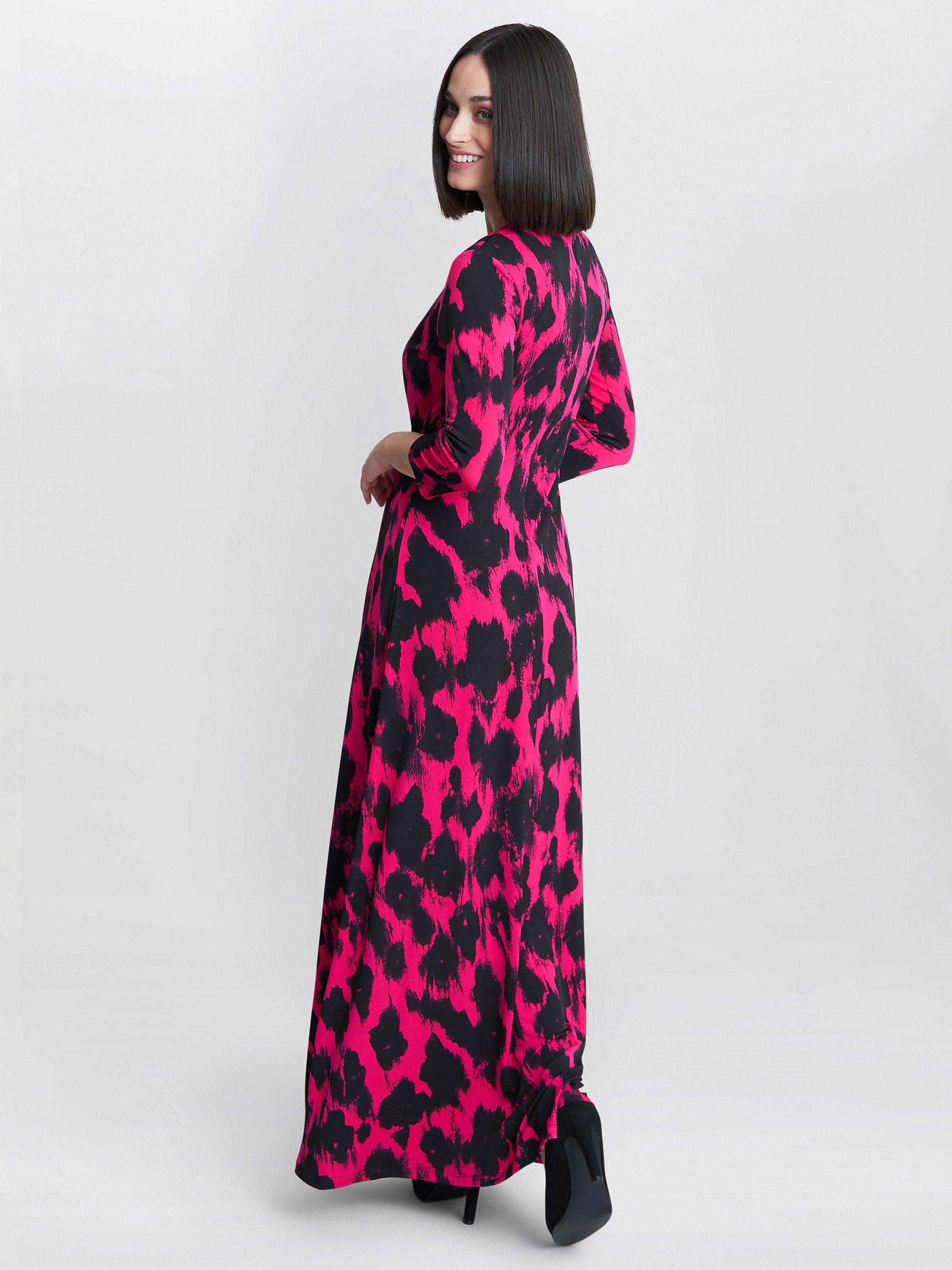 Product image 2 of 5, which shows Gina Bacconi Debra Wrap Maxi Dress, Black/Pink, 8