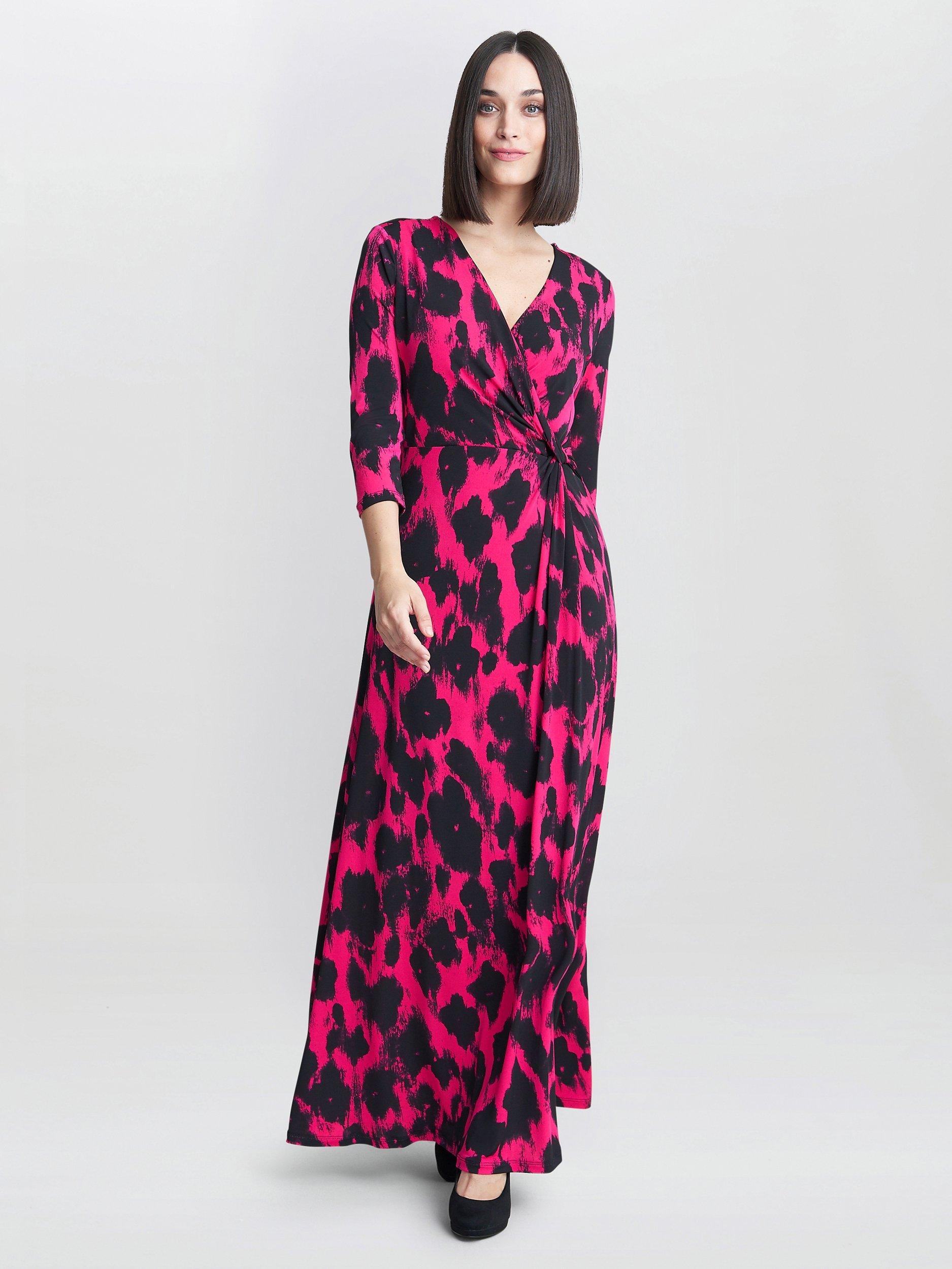 Product image 3 of 5, which shows Gina Bacconi Debra Wrap Maxi Dress, Black/Pink, 8