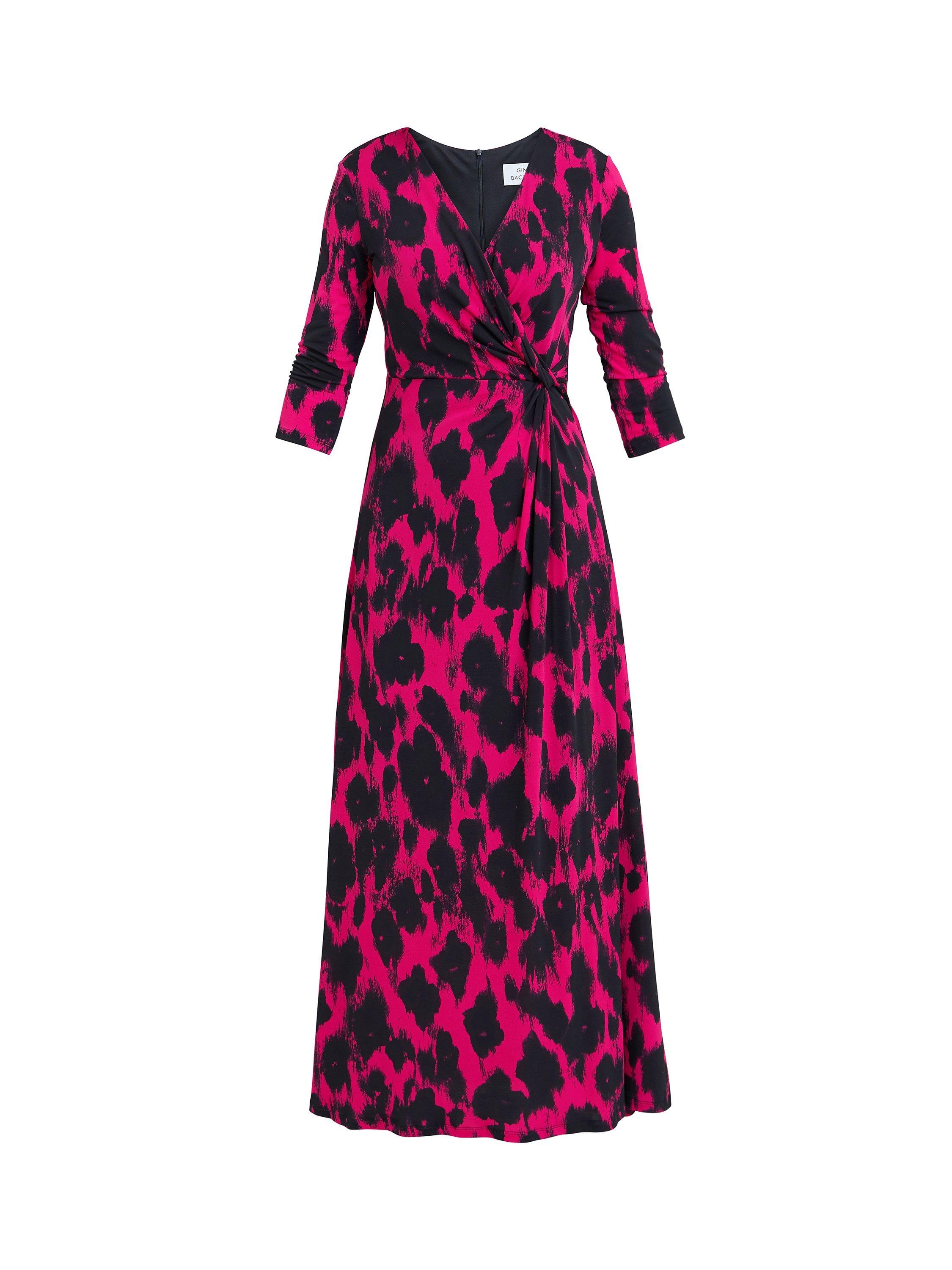 Product image 4 of 5, which shows Gina Bacconi Debra Wrap Maxi Dress, Black/Pink, 8