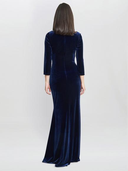 Gina Bacconi Sophie Velvet Maxi Dress - view 2, Navy