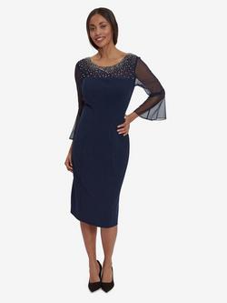 Gina Bacconi Maurine Beaded Dress, Navy/Silver, Navy/Silver