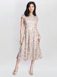 Gina Bacconi Evita Jewel Embroidered Midi Dress, Champagne