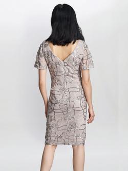 Gina Bacconi Claire Embroidered Shift Dress, Taupe - view 2, Taupe