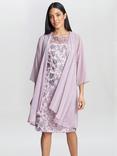 Gina Bacconi Gladys Embroidered Dress with Chiffon Jacket, Pewter, Blush