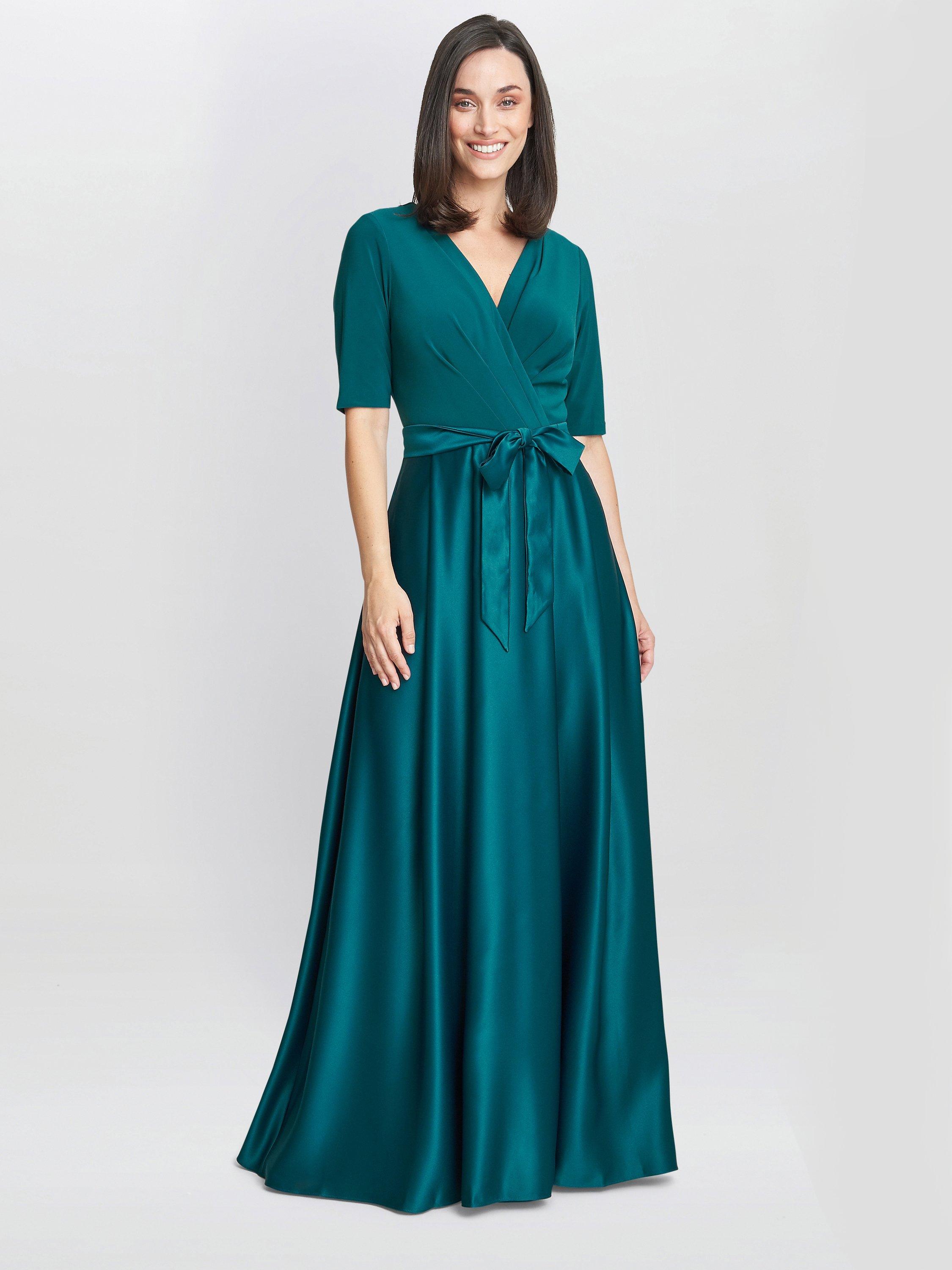 Product image 1 of 5, which shows Gina Bacconi Luna Satin Skirt Maxi Dress, Emerald, 10