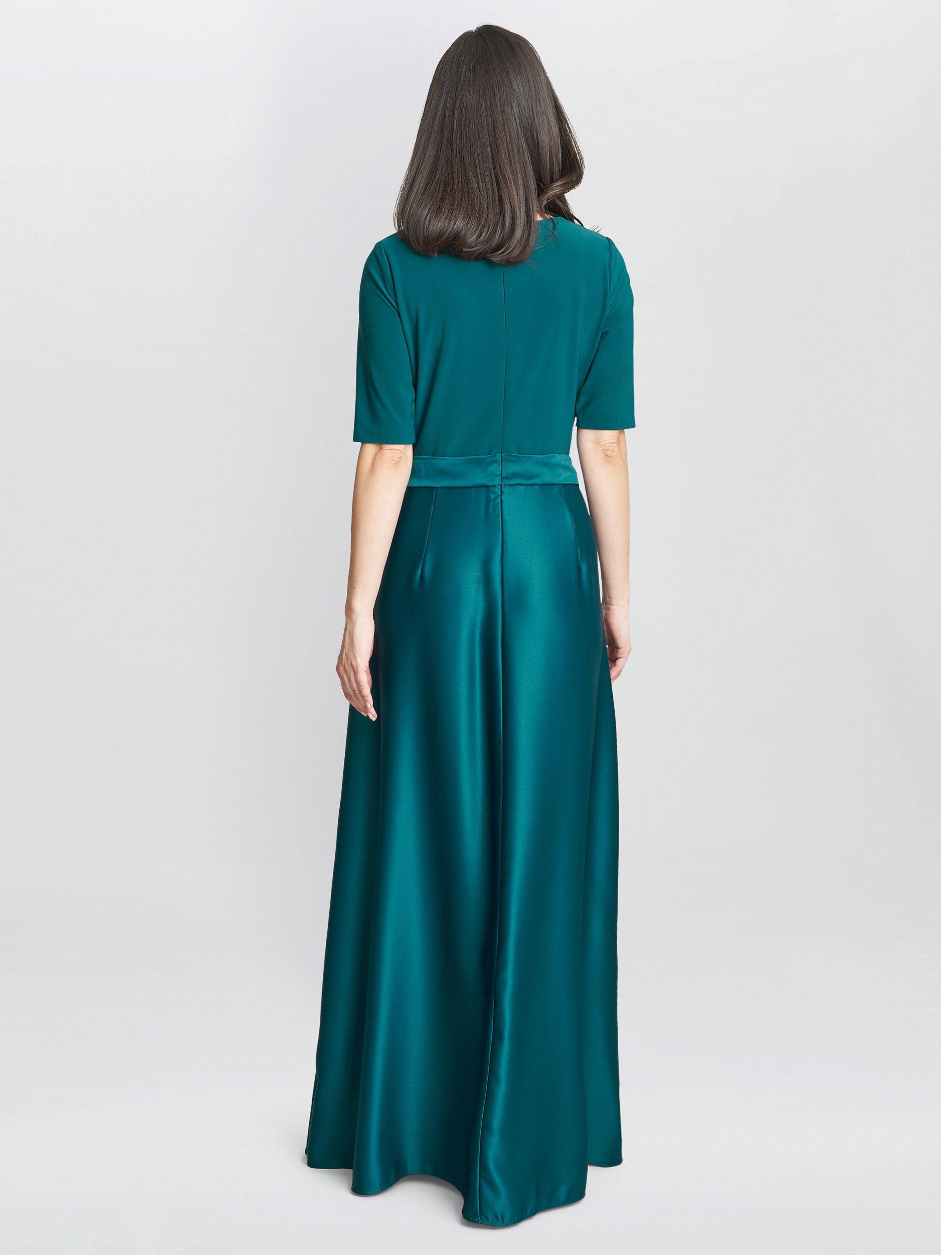 Product image 2 of 5, which shows Gina Bacconi Luna Satin Skirt Maxi Dress, Emerald, 10