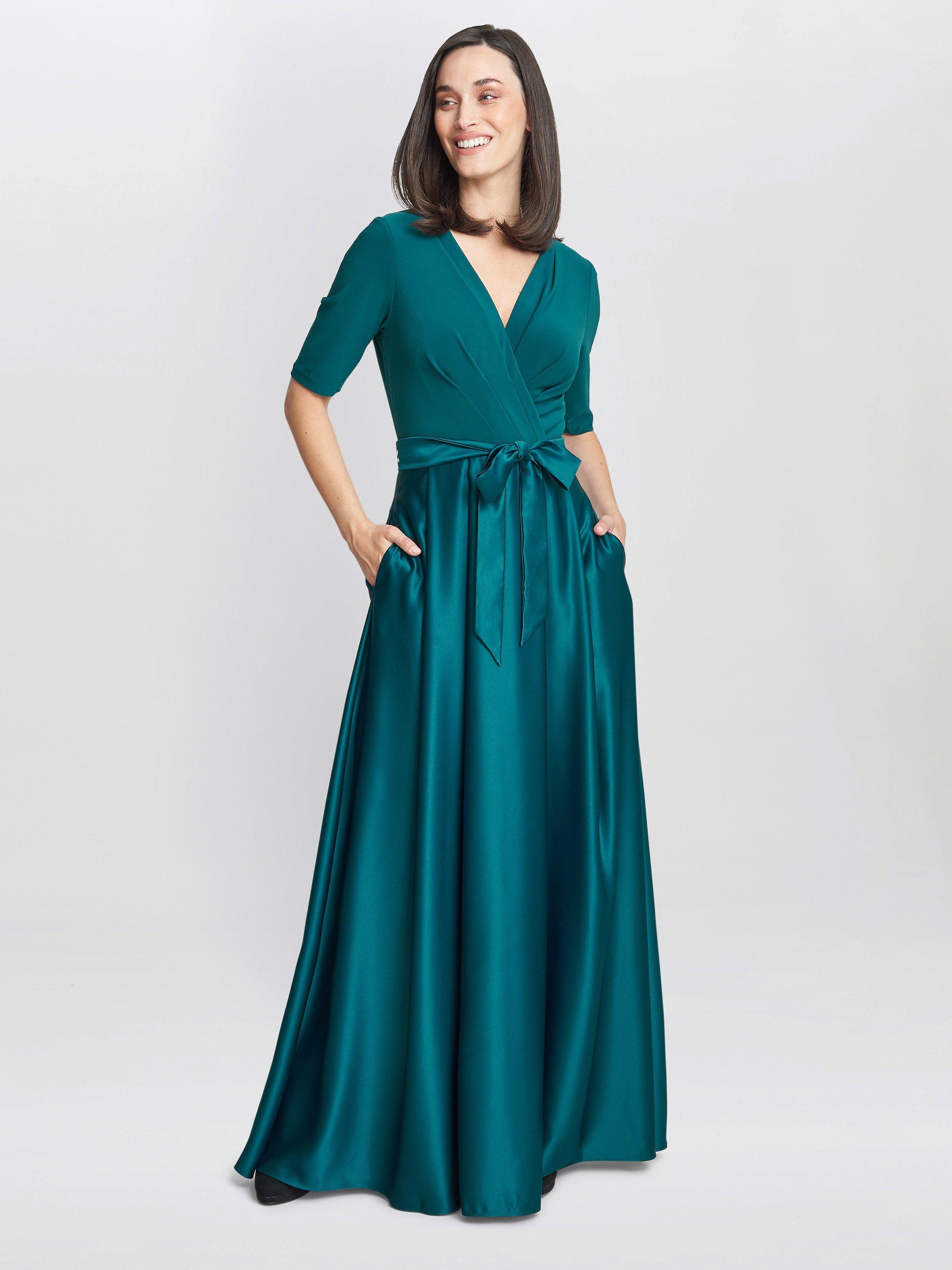 Product image 3 of 5, which shows Gina Bacconi Luna Satin Skirt Maxi Dress, Emerald, 10
