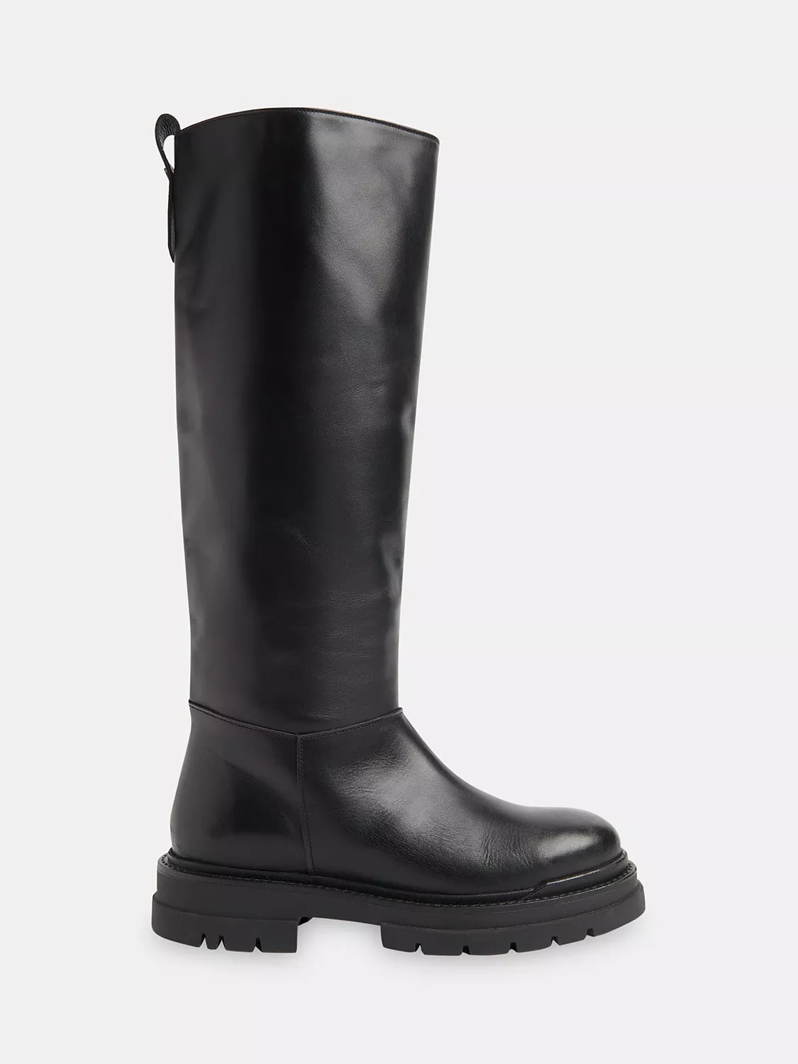 Whistles Maceo Lug Sole Leather Knee High Boots Black