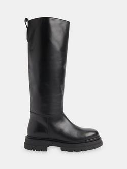 Whistles Maceo Lug Sole Leather Knee High Boots, Black, Black