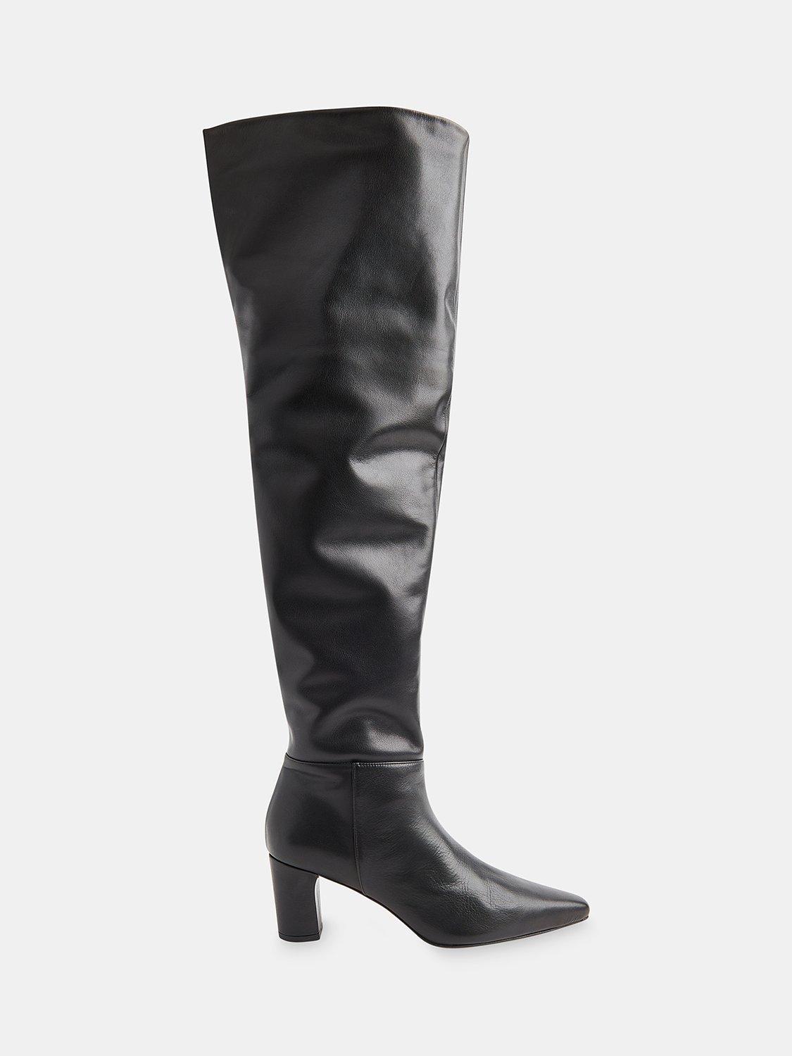 Product image 1 of 4, which shows Whistles Inessa Leather Over The Knee Heeled Boots, Black, 3