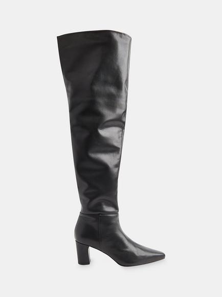 Whistles Inessa Leather Over The Knee Heeled Boots, Black, Black