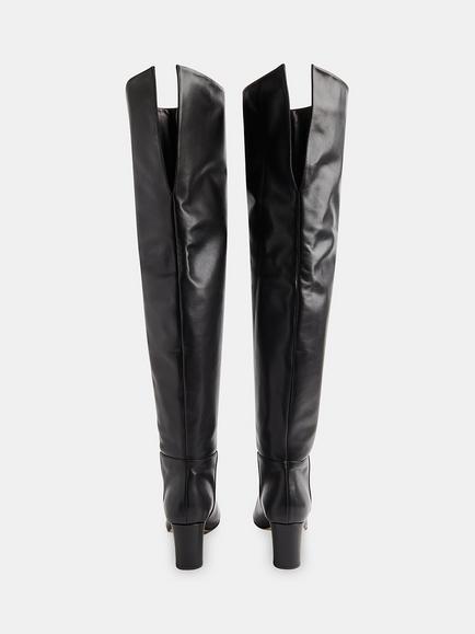 Whistles Inessa Leather Over The Knee Heeled Boots, Black - view 2, Black