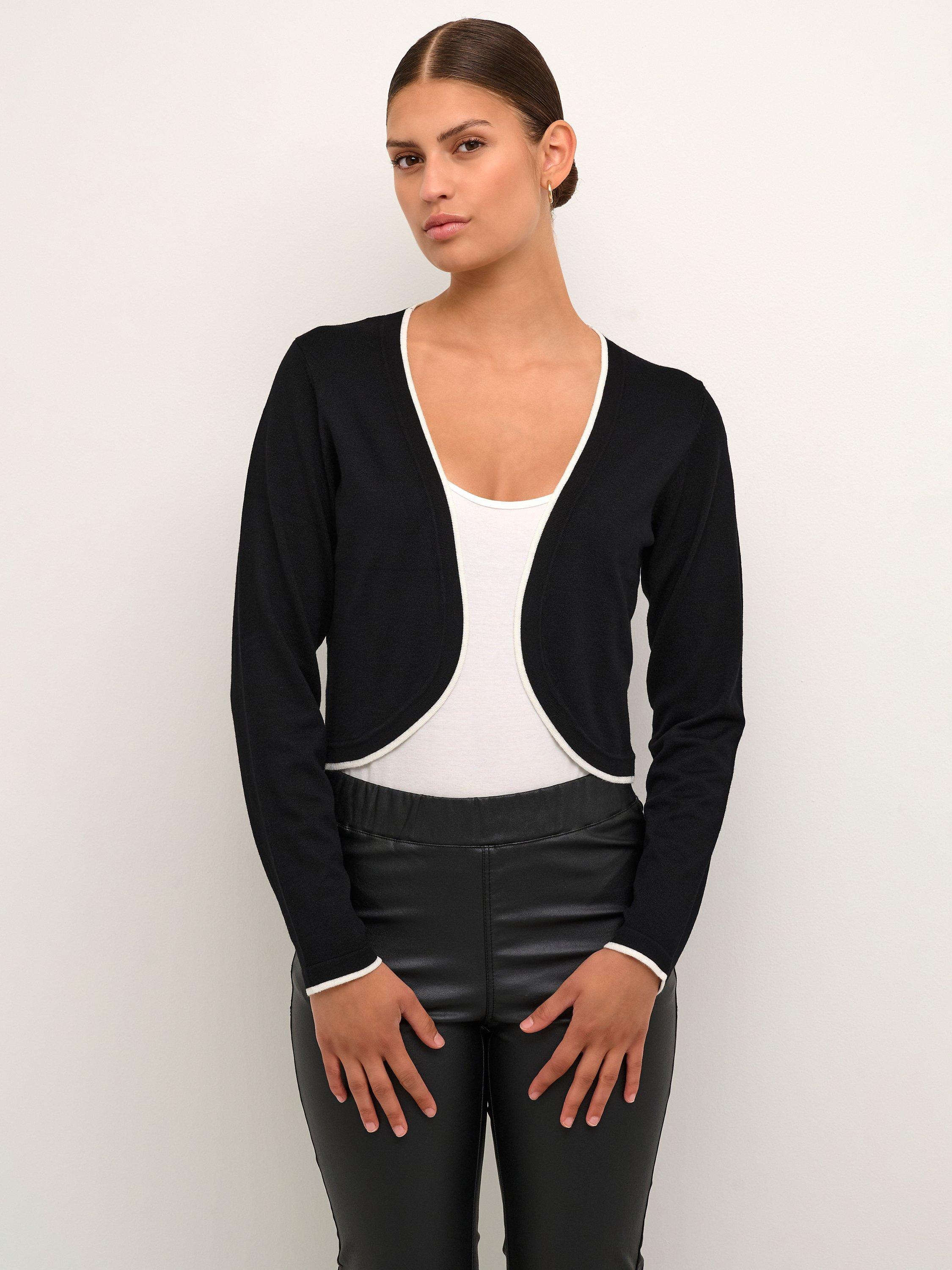 KAFFE Astrid Mille Contrast Trim Bolero Cardigan Black White