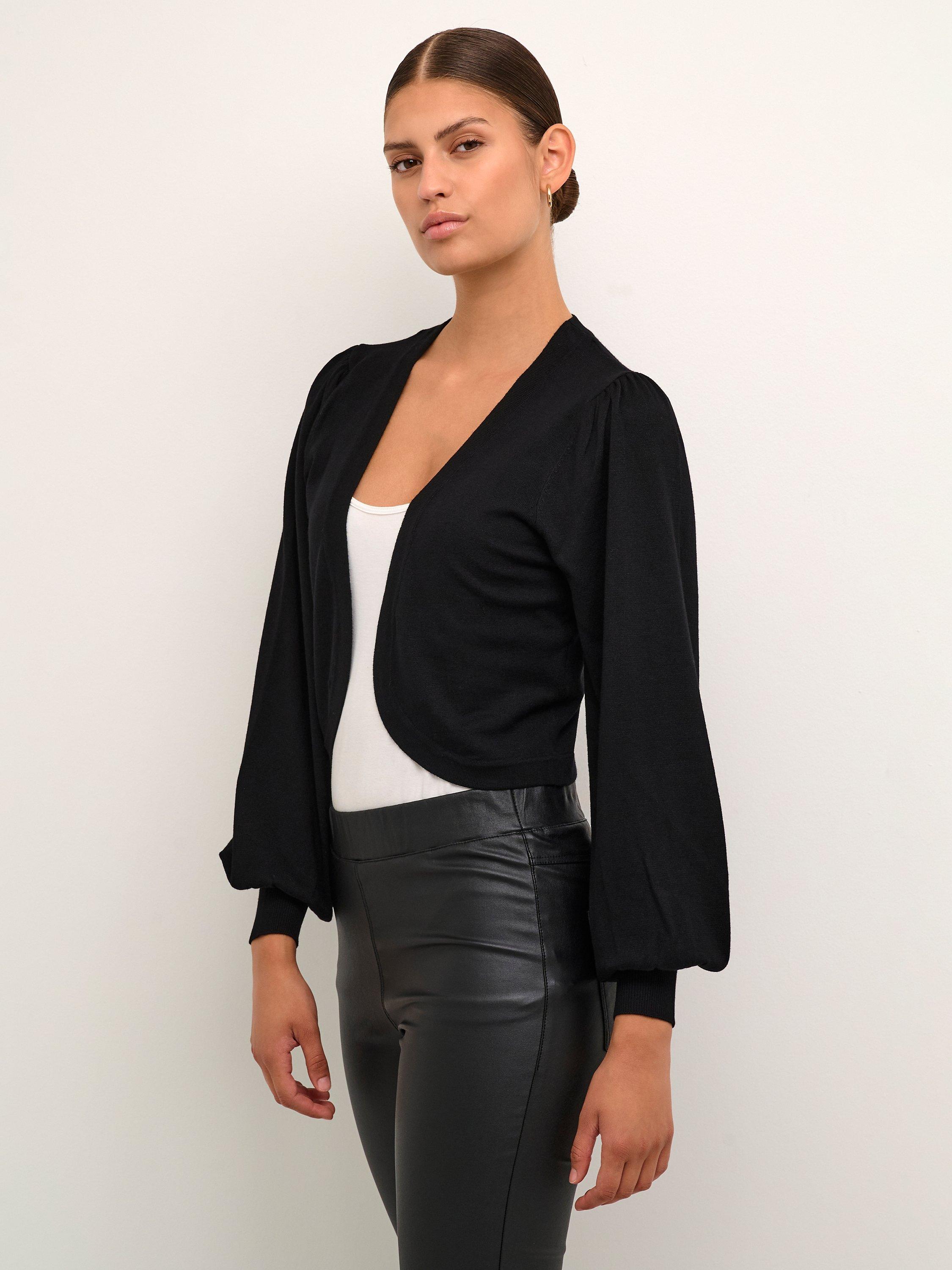 KAFFE Astrid Puff Sleeve Bolero Cardigan, Black