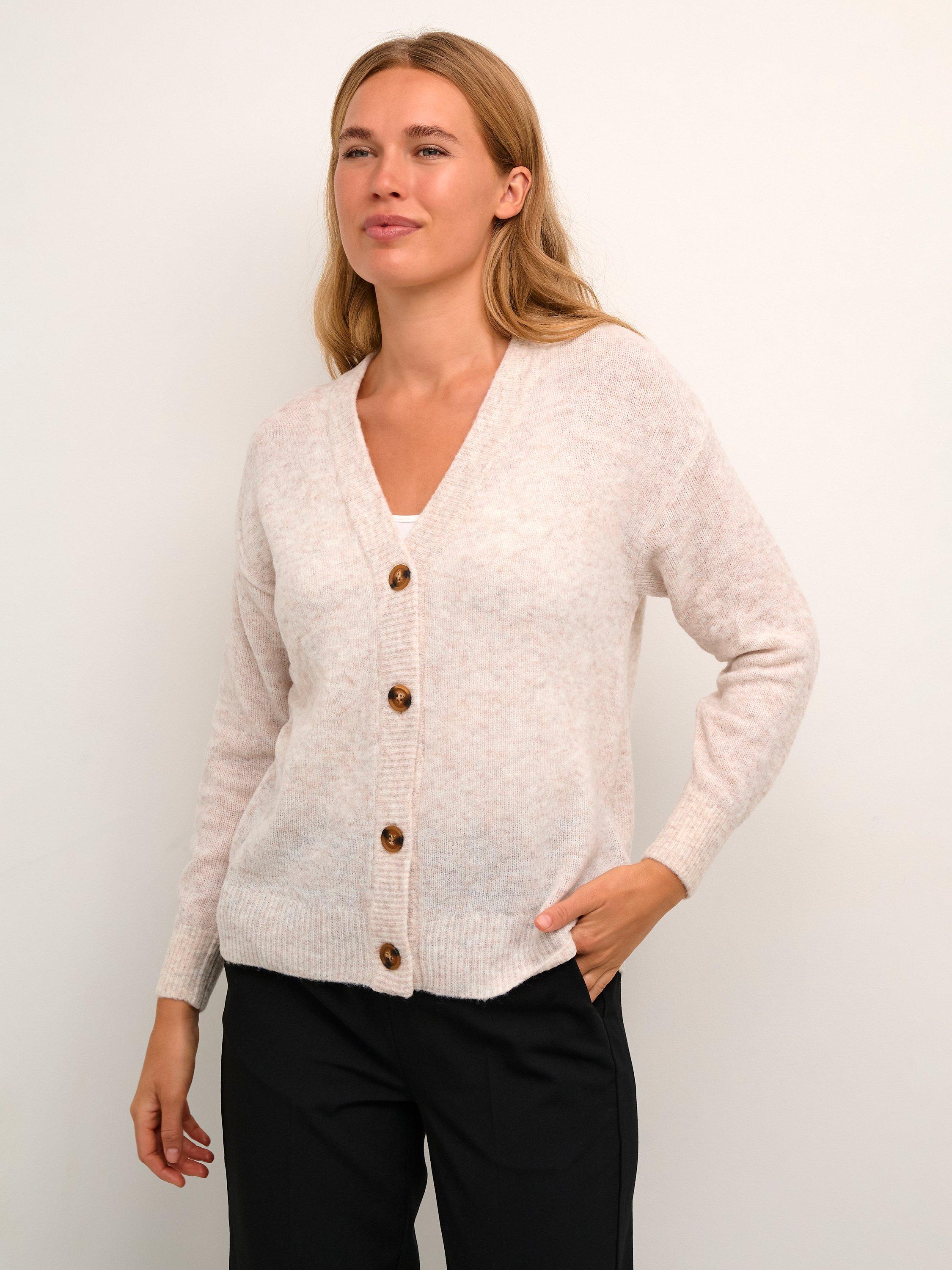 KAFFE Sia V-Neck Cardigan, Sand Dollar Melange, M
