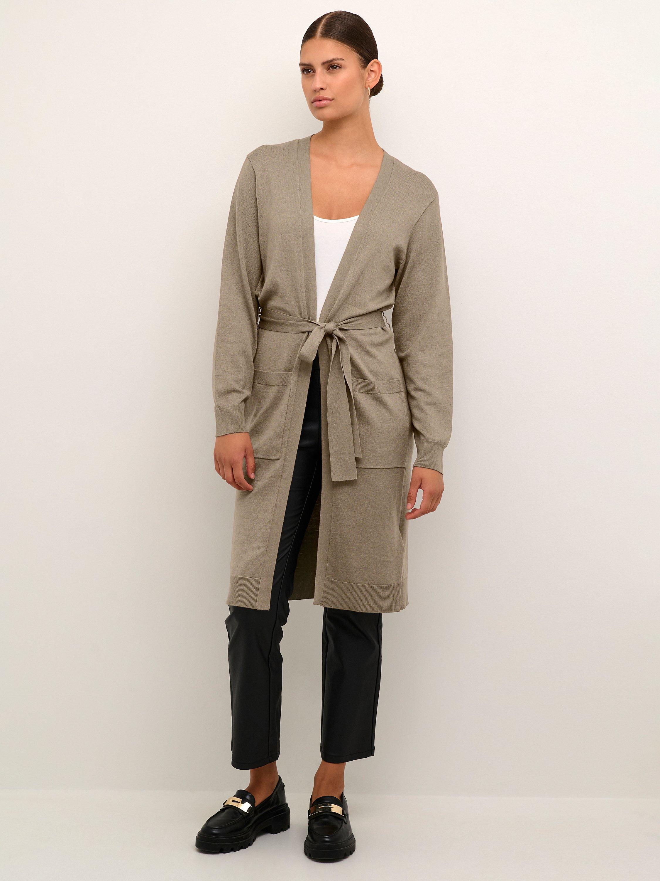Product image 1 of 6, which shows KAFFE Astrid Tie Detail Cardigan, Brindle, XS