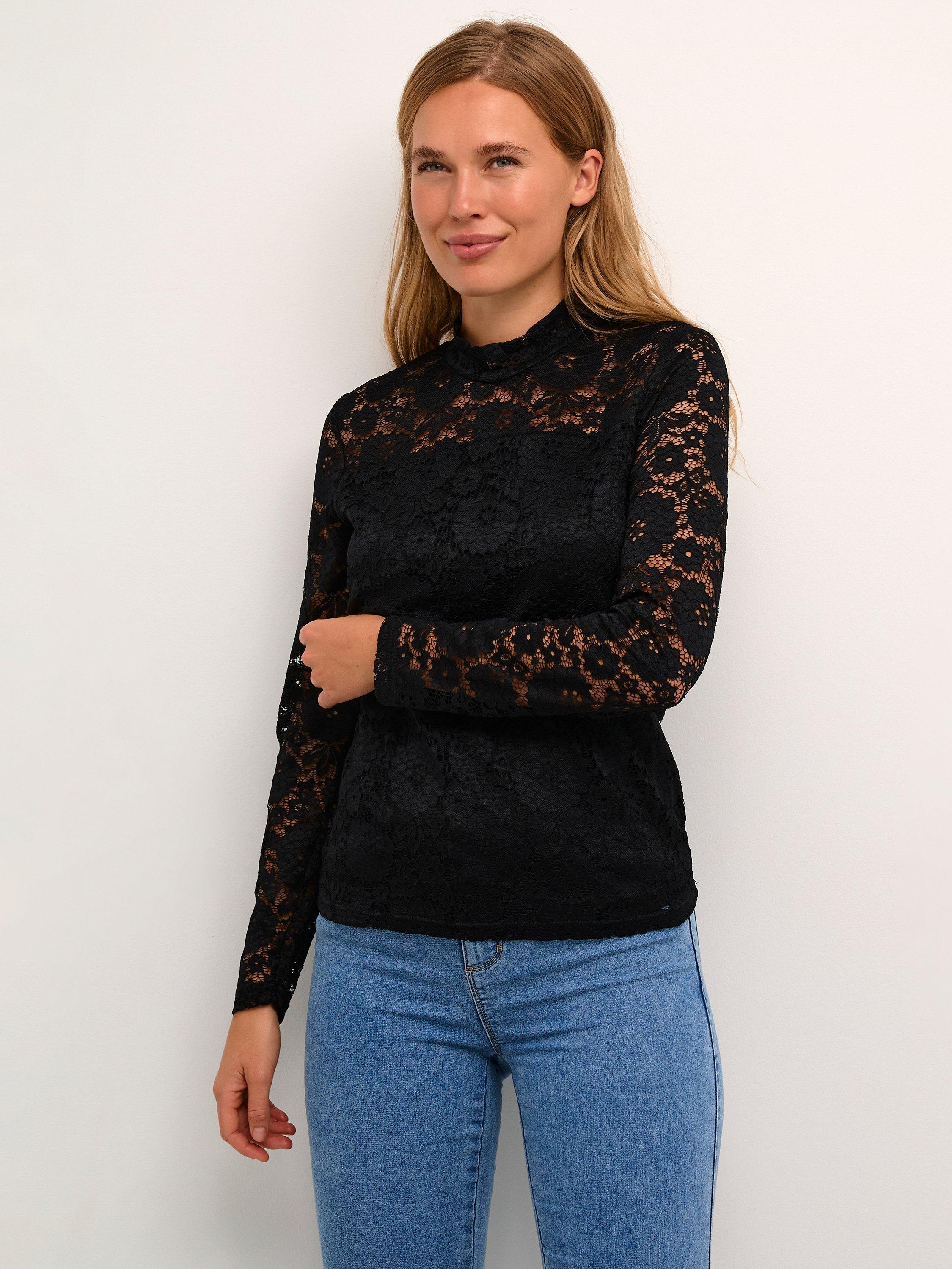 KAFFE Elga Lace Long Sleeve Top, Black