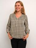 KAFFE Anna Scale Print Blouse, Black/Ermine