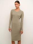 KAFFE Ellen Stripe Rib Dress, Brindle/Black