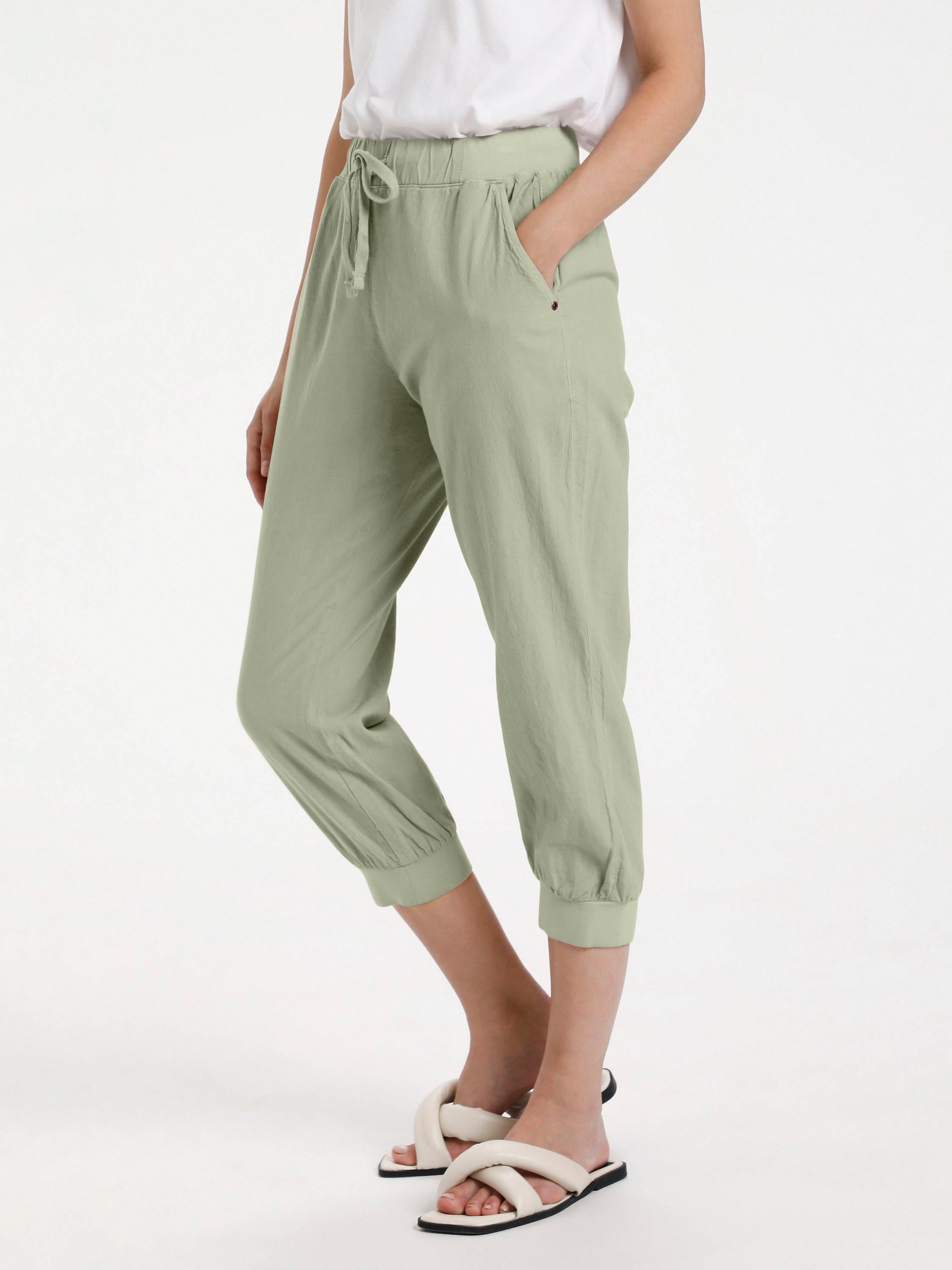 Product image 1 of 4, which shows KAFFE Naya Capri Cropped Tapered Joggers, Seagrass, 14