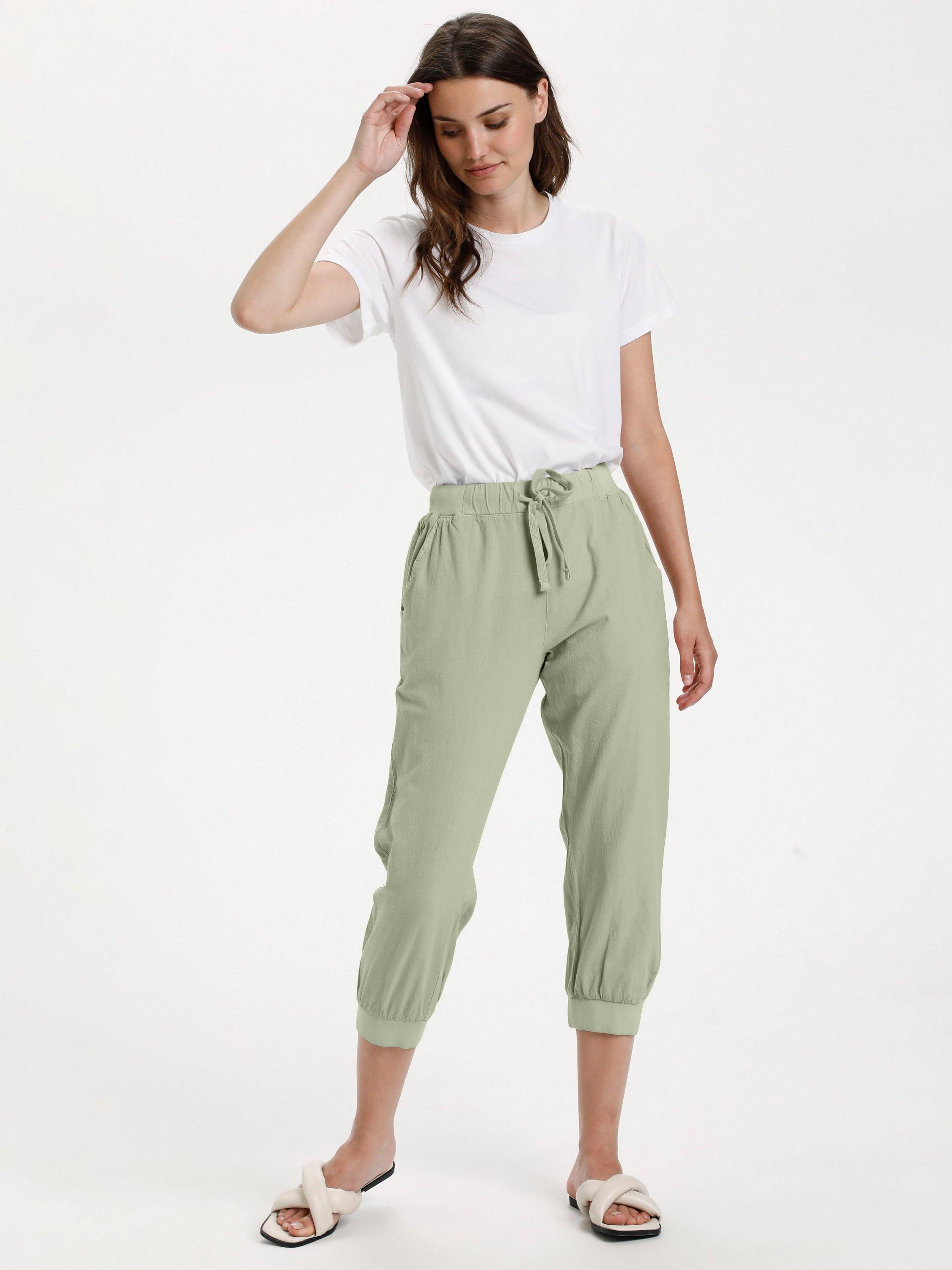 Product image 3 of 4, which shows KAFFE Naya Capri Cropped Tapered Joggers, Seagrass, 14