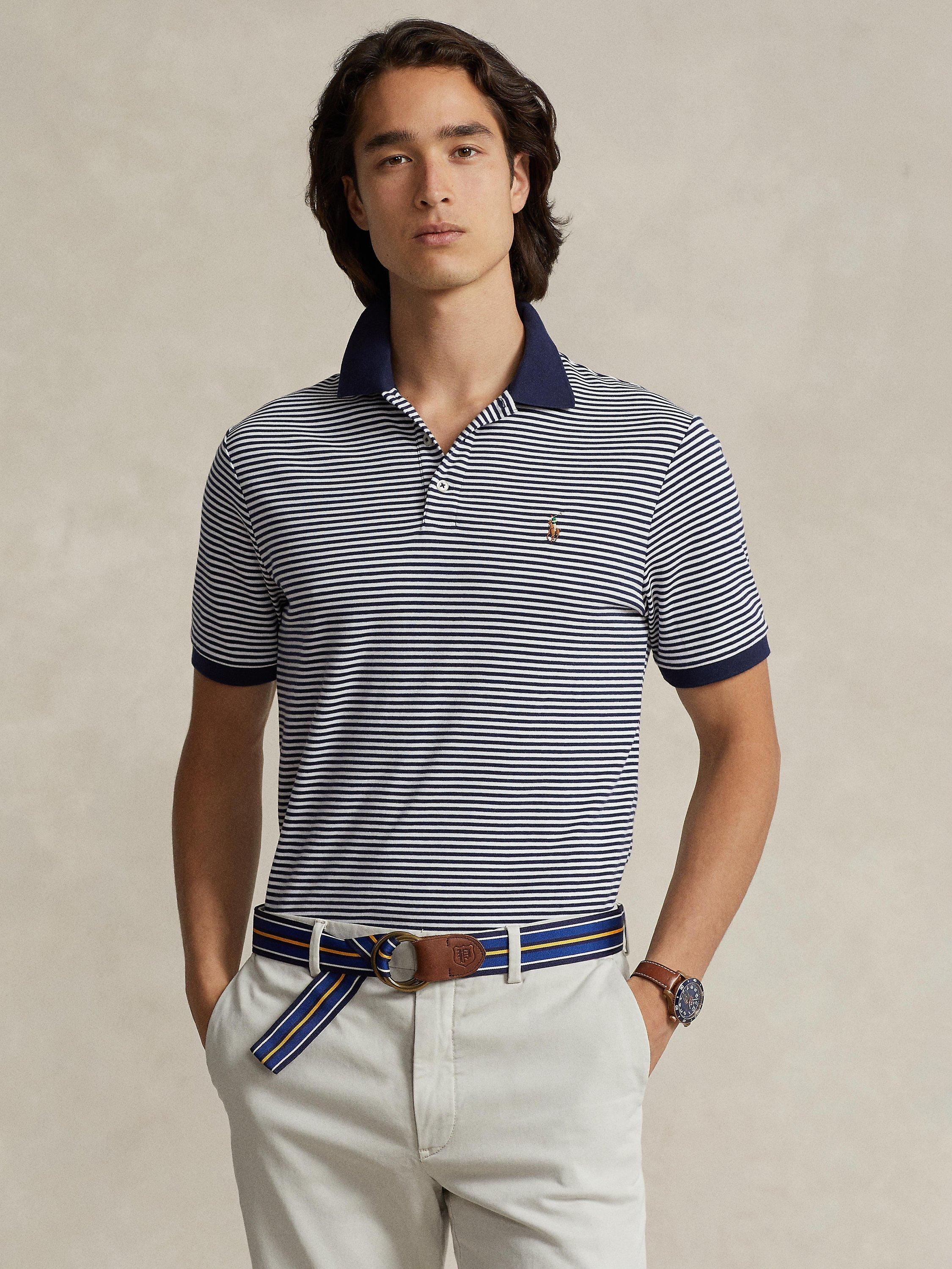 Polo Ralph Lauren Short Sleeve Striped Polo Shirt, Refined Navy/White