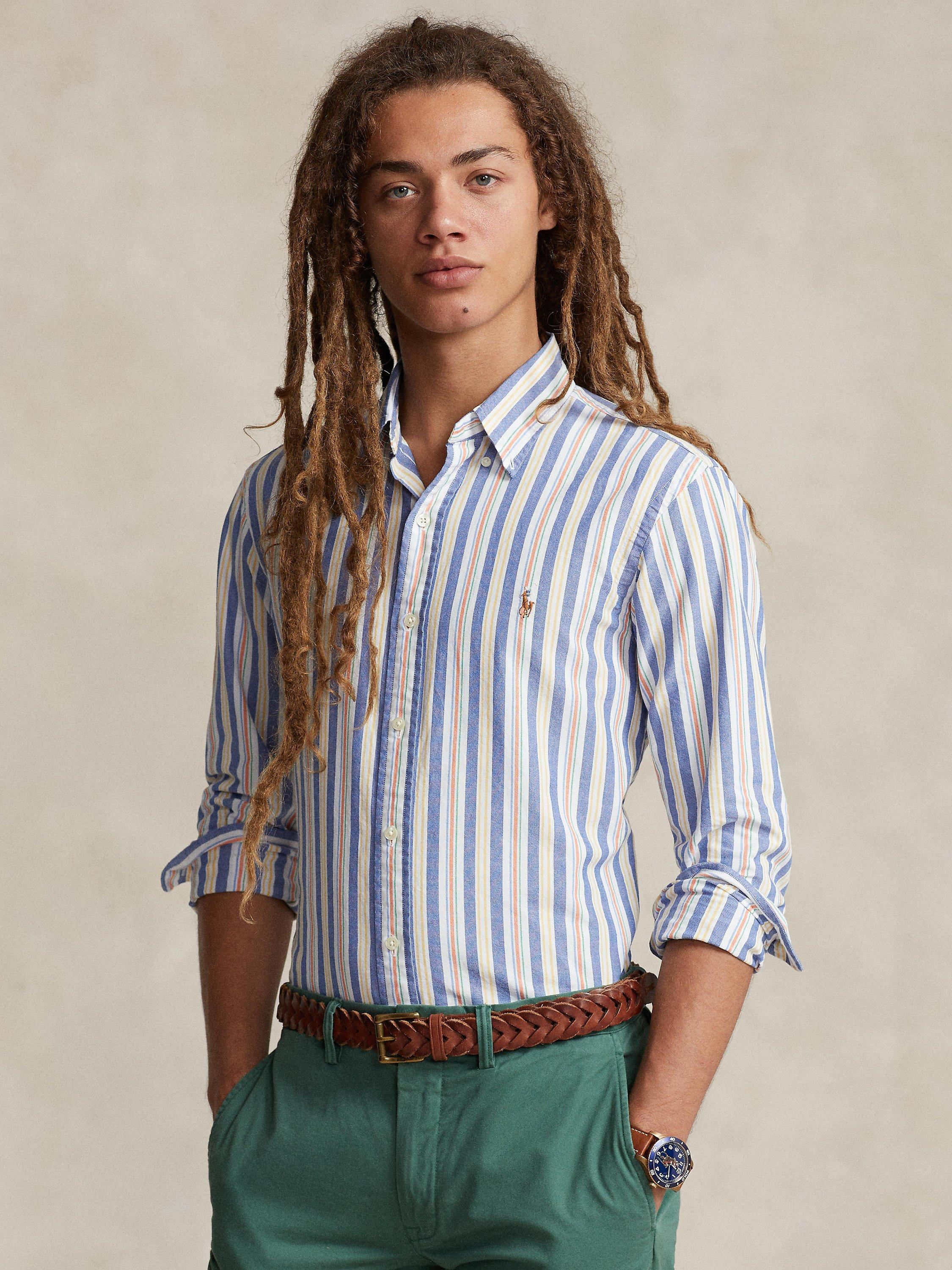 Product image 1 of 5, which shows Polo Ralph Lauren Custom Fit Stripe Oxford Shirt, Blue/Multi, XL
