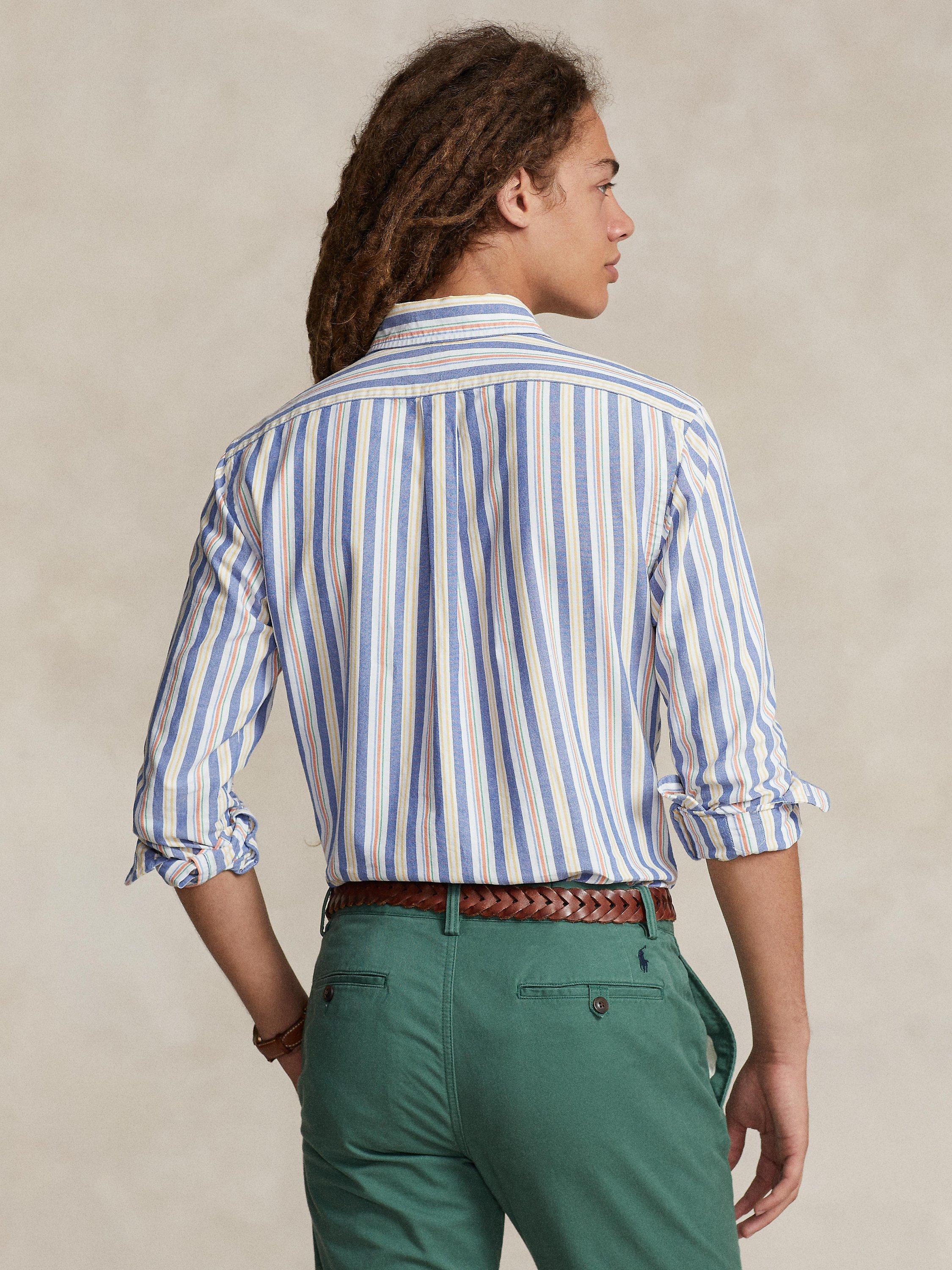 Product image 2 of 5, which shows Polo Ralph Lauren Custom Fit Stripe Oxford Shirt, Blue/Multi, XL