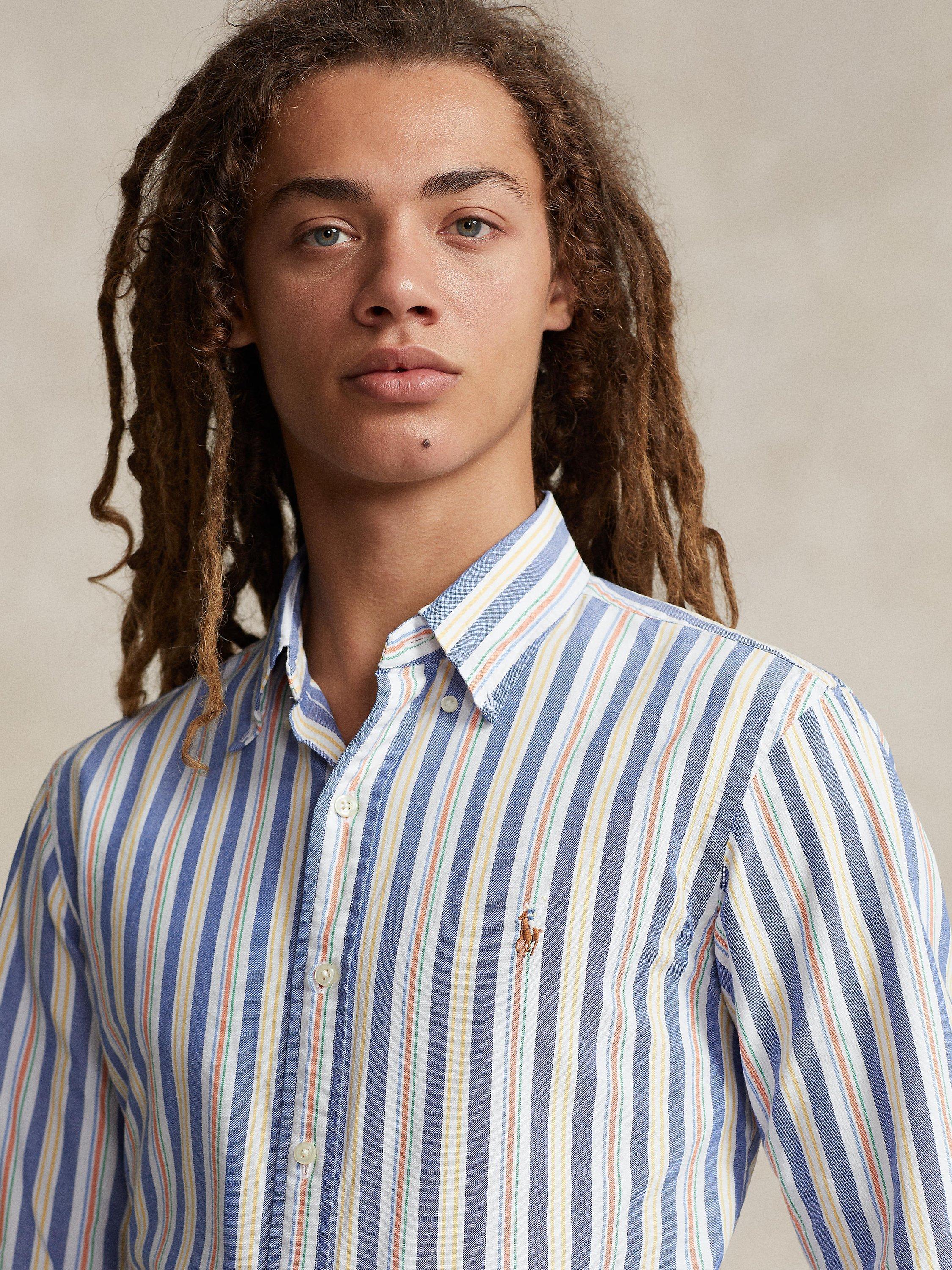 Product image 3 of 5, which shows Polo Ralph Lauren Custom Fit Stripe Oxford Shirt, Blue/Multi, XL
