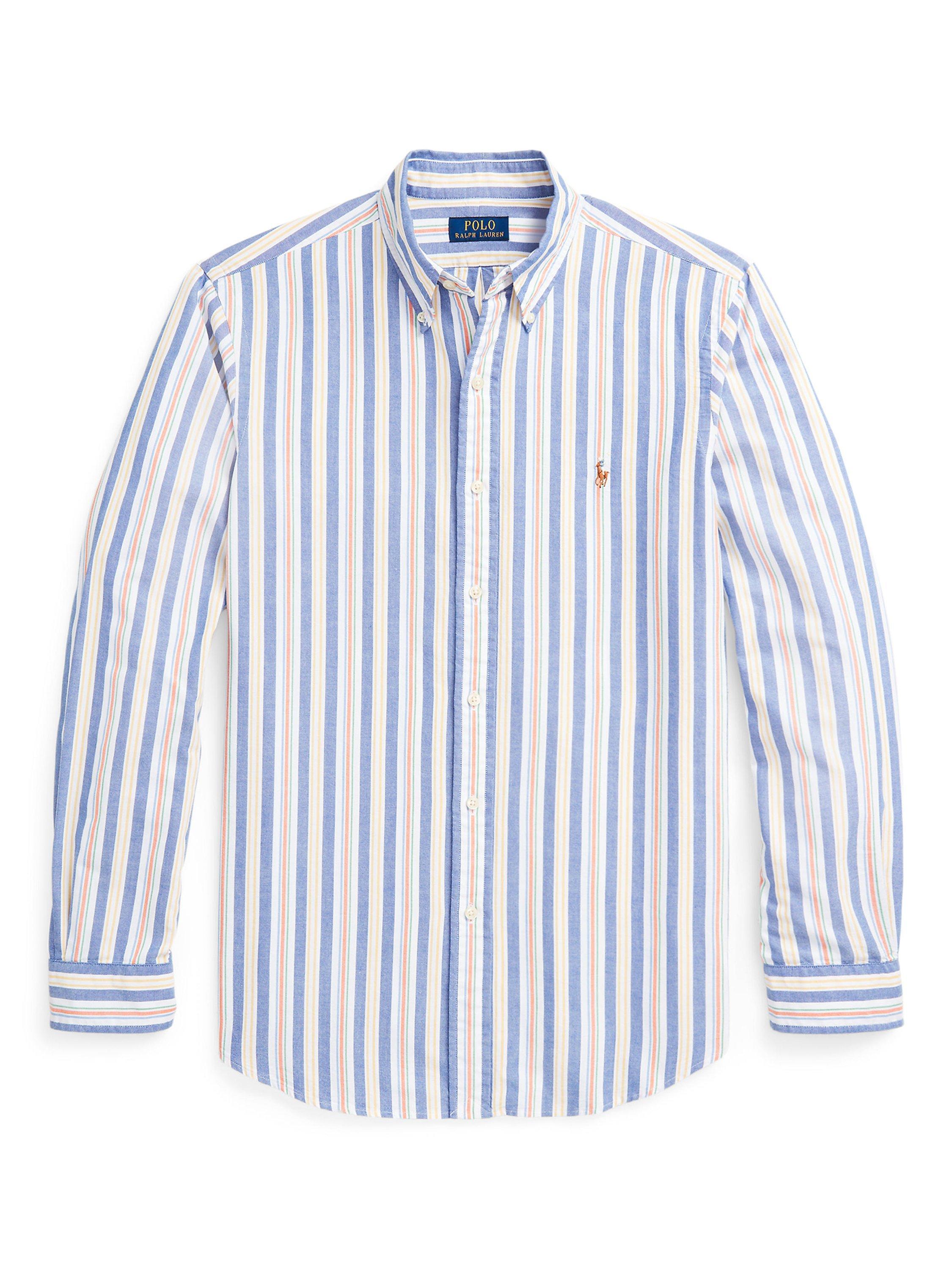 Product image 5 of 5, which shows Polo Ralph Lauren Custom Fit Stripe Oxford Shirt, Blue/Multi, XL