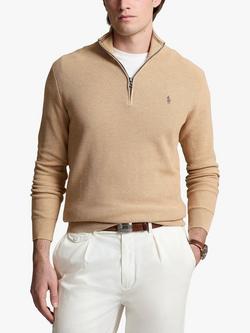 Polo Ralph Lauren Long Sleeve Quarter Zip Jumper, Camel
