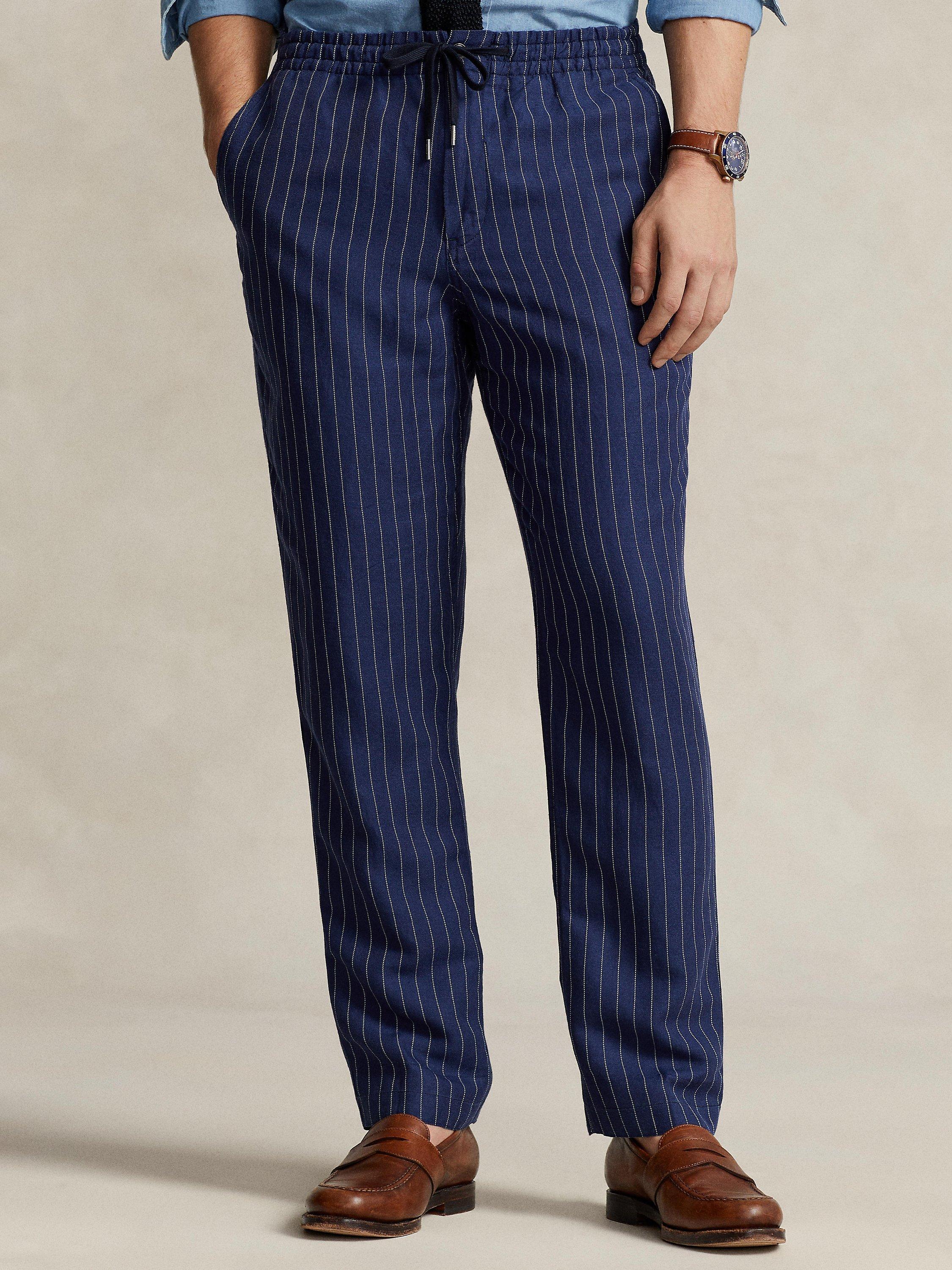 Polo Ralph Lauren Prepster Striped Linen Blend Trousers, Navy Pinstripe