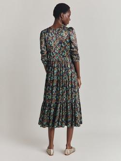 Ghost Maya Satin Abstract Print Midi Dress, Green Ikat - view 2, Green Ikat