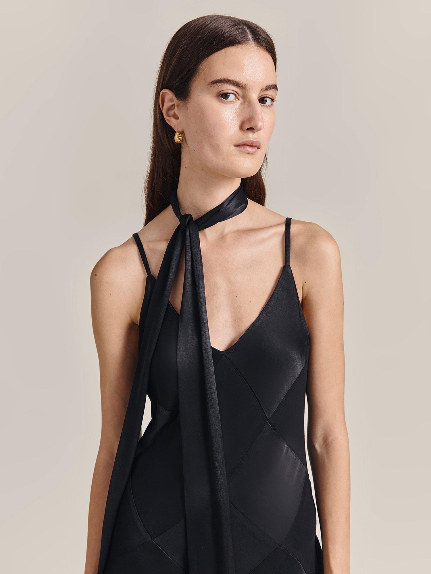 Ghost Nina Satin Maxi Dress, Black, M