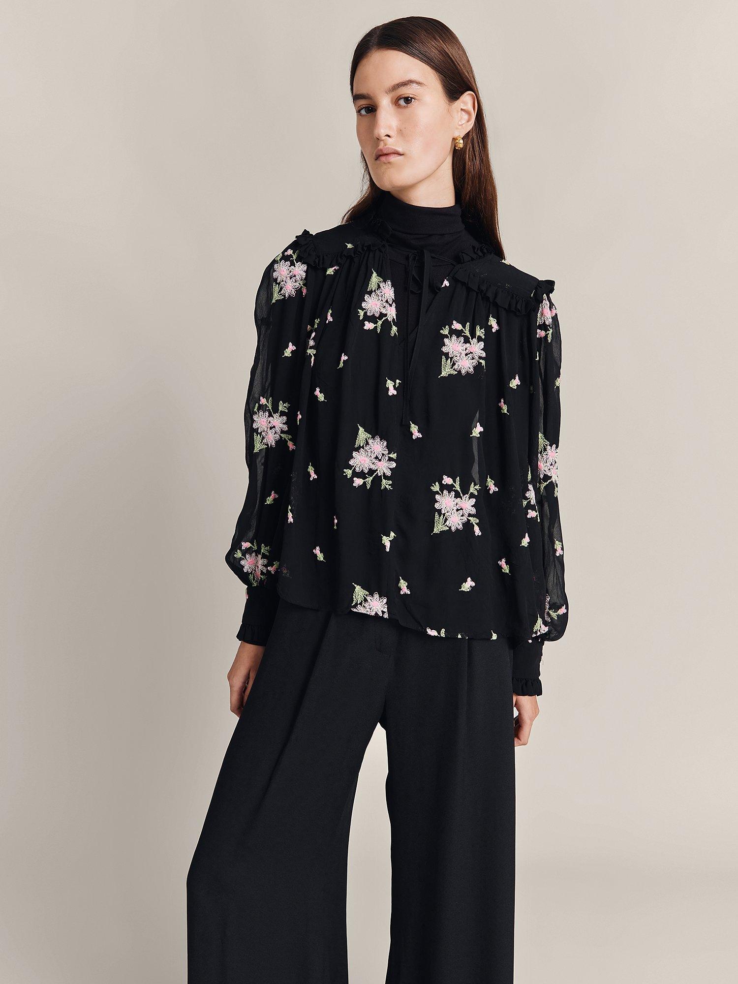 Ghost Josie Embroidered Blouse, Black Poppy
