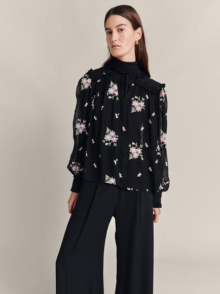 Ghost Josie Embroidered Blouse, Black Poppy, Black Poppy
