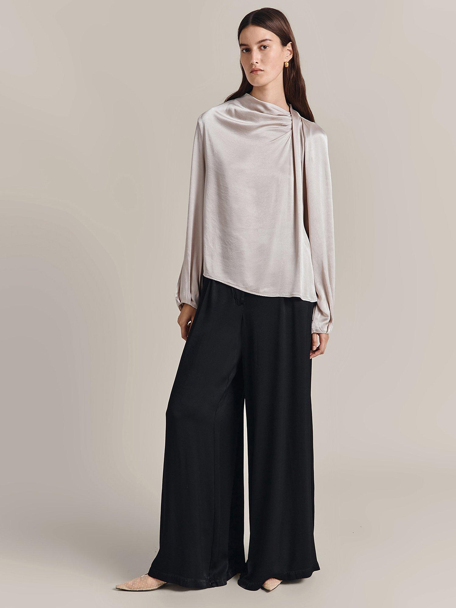 Product image 1 of 4, which shows Ghost Sienna Drape Satin Blouse, Beige, XS