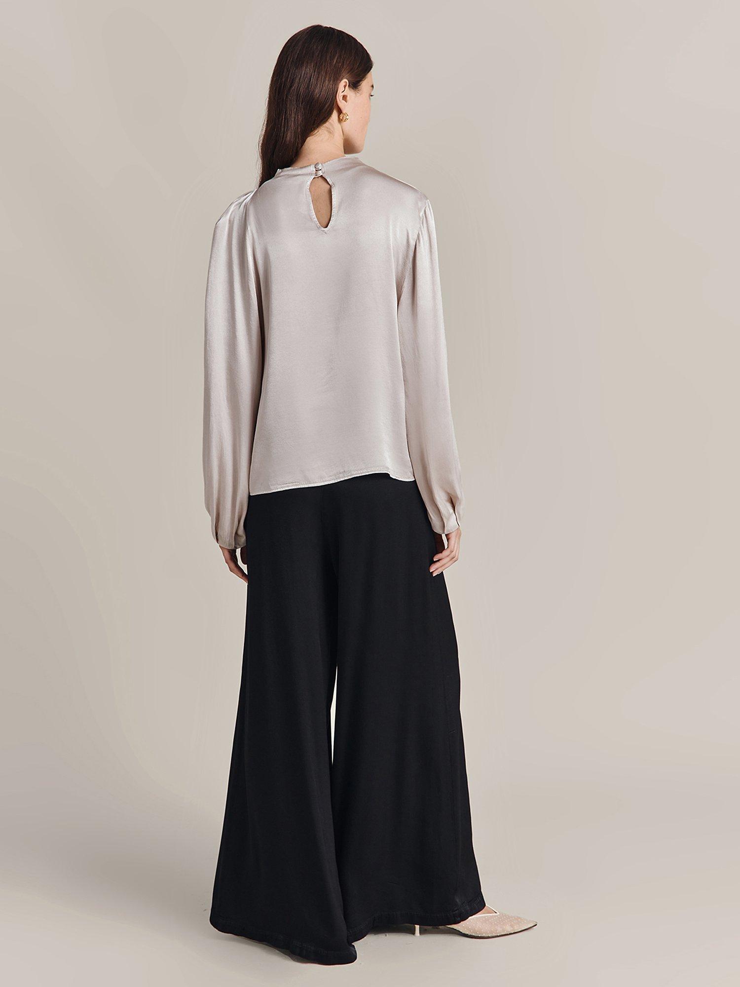 Product image 4 of 4, which shows Ghost Sienna Drape Satin Blouse, Beige, XS