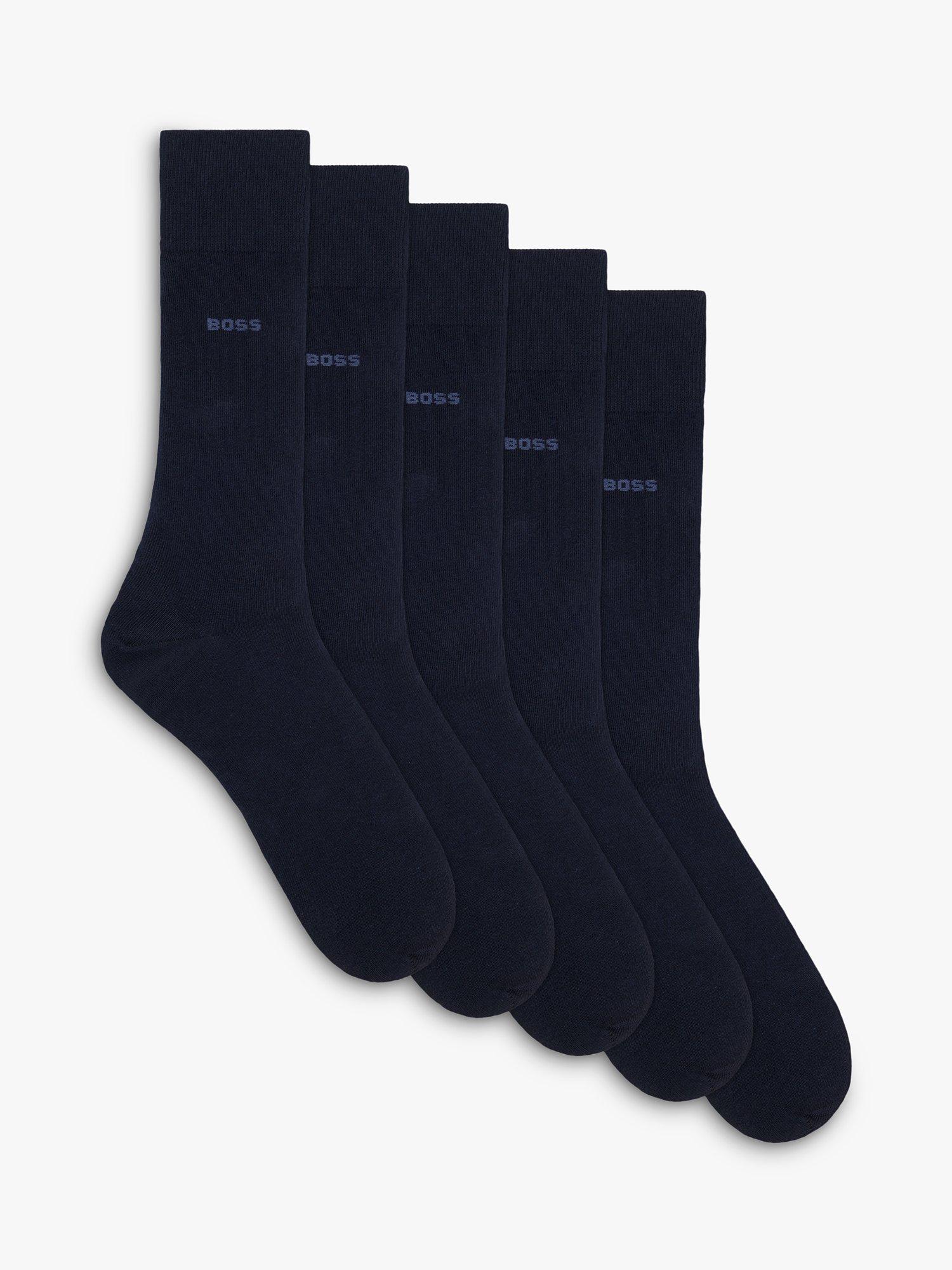 BOSS Solid Colour Socks, Pack of 5, Dark Blue