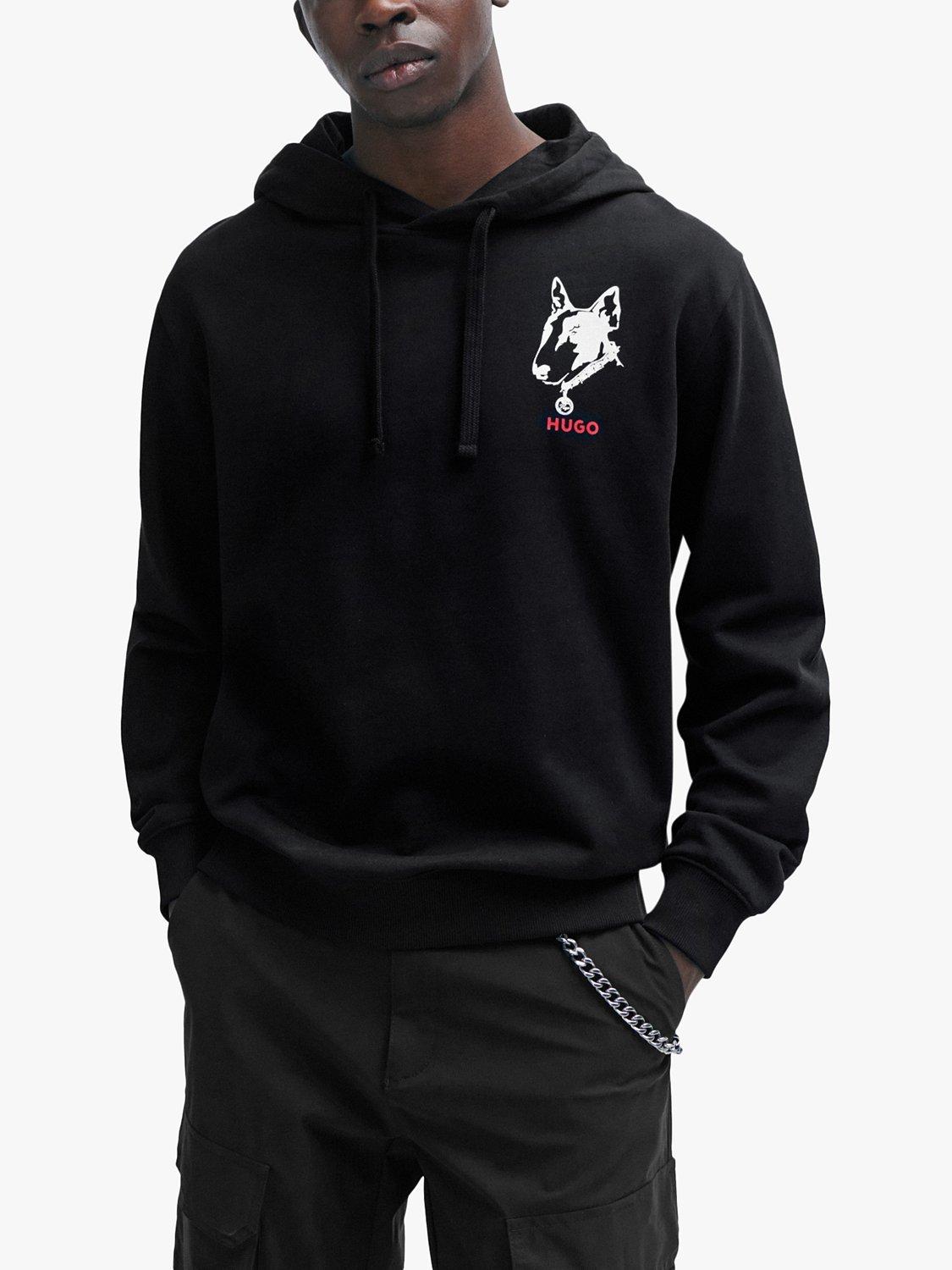 HUGO Dammico Dog Graphic Cotton Hoodie, Black