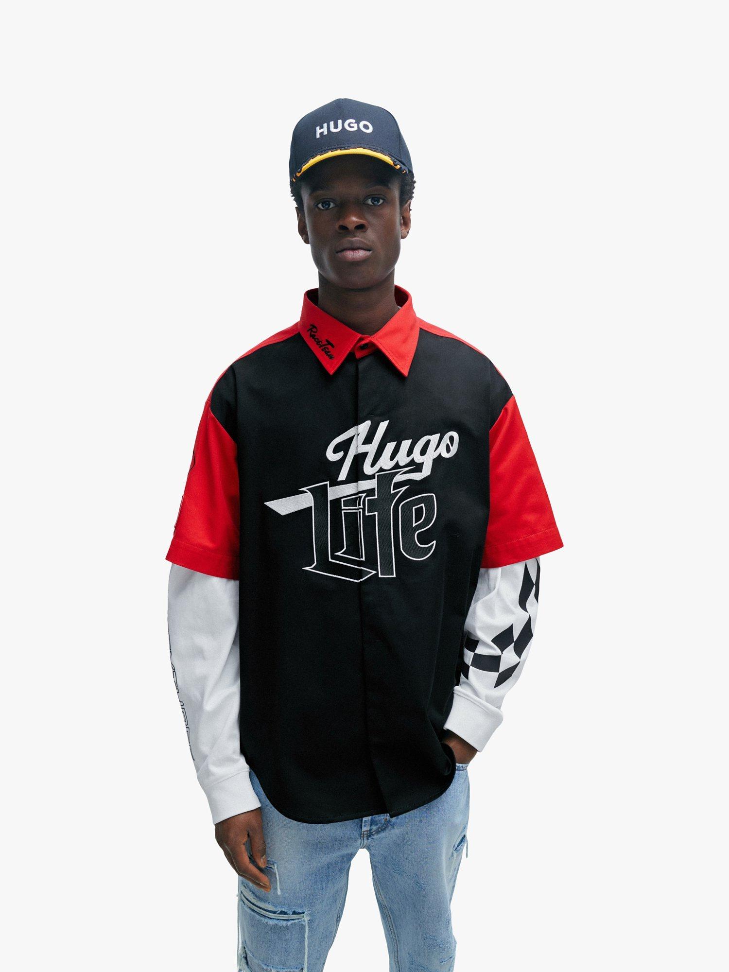Product image 1 of 6, which shows HUGO Short Sleeve Nascar Shirt, Black/Multi, XXL