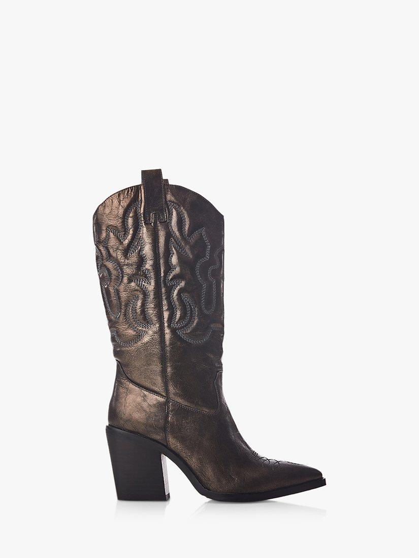 Moda in Pelle Leahannie Leather Cowboy Boots Pewter