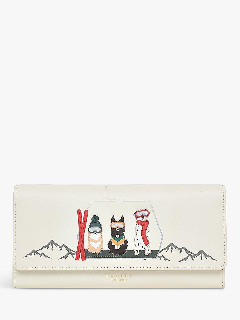 Radley Ski Dogs Large Flapover Leather Matinee Purse, Chalk/Multi