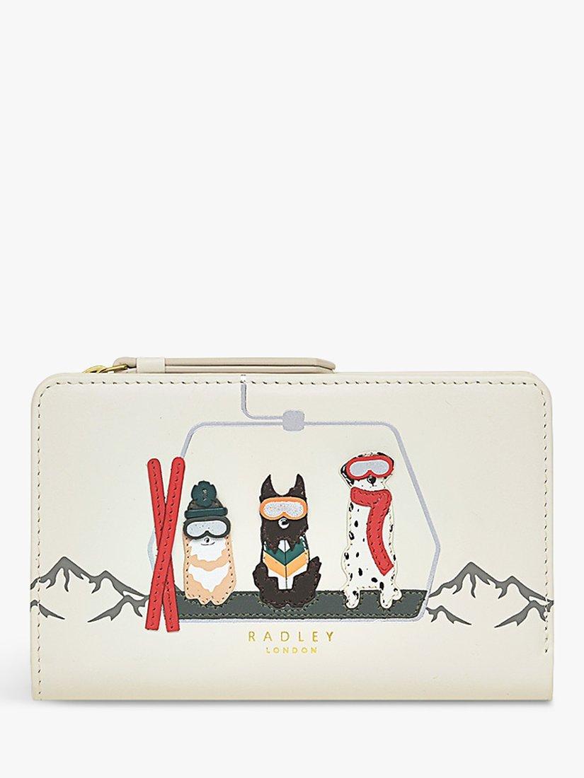 Radley Ski Dogs Medium Bifold Leather Purse, Chalk/Multi