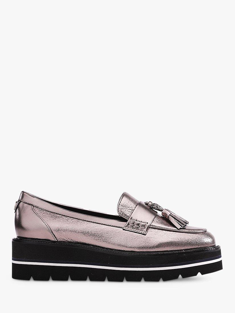 Moda in Pelle Faeye Leather Platform Loafers, Pewter