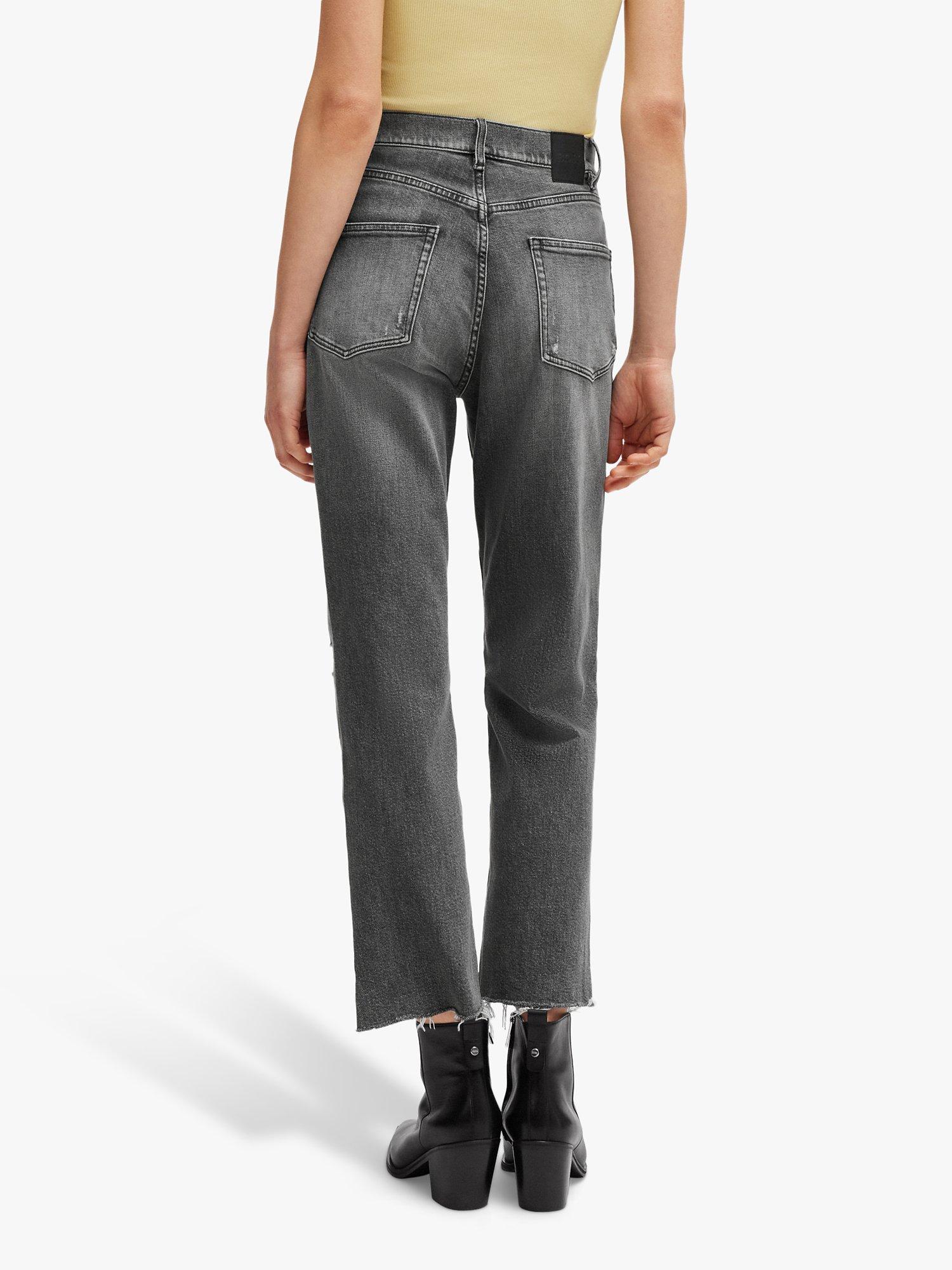 Product image 2 of 5, which shows BOSS Distressed Straight Leg Cropped Jeans, Medium Grey, 31